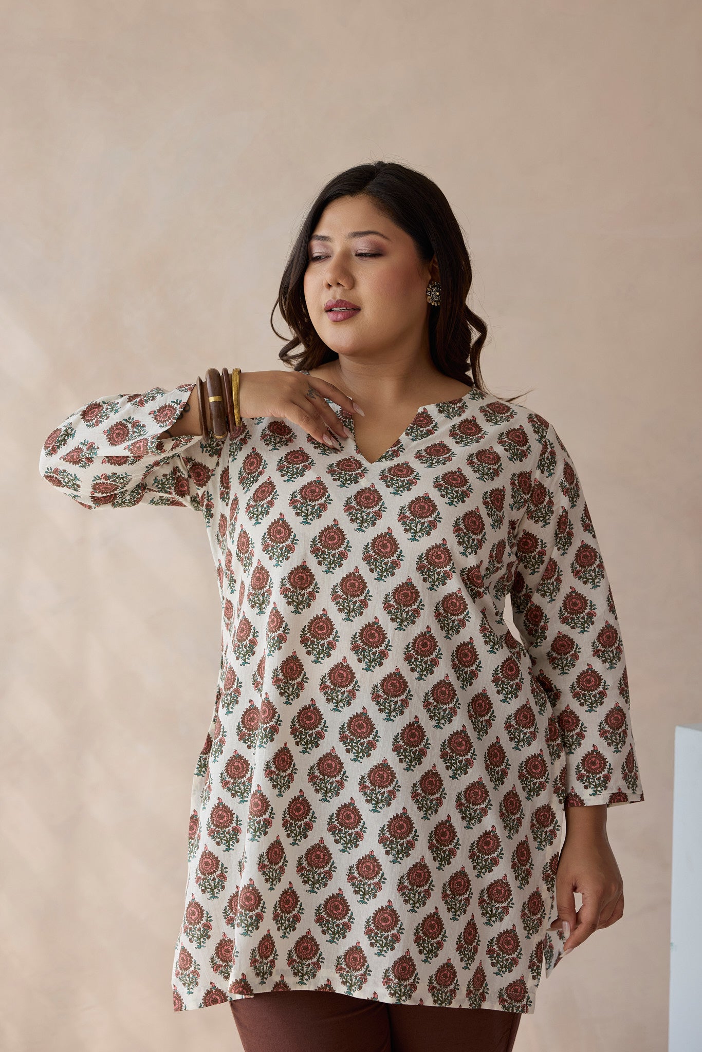 Off-White Sanganeri Printed Short Kurta