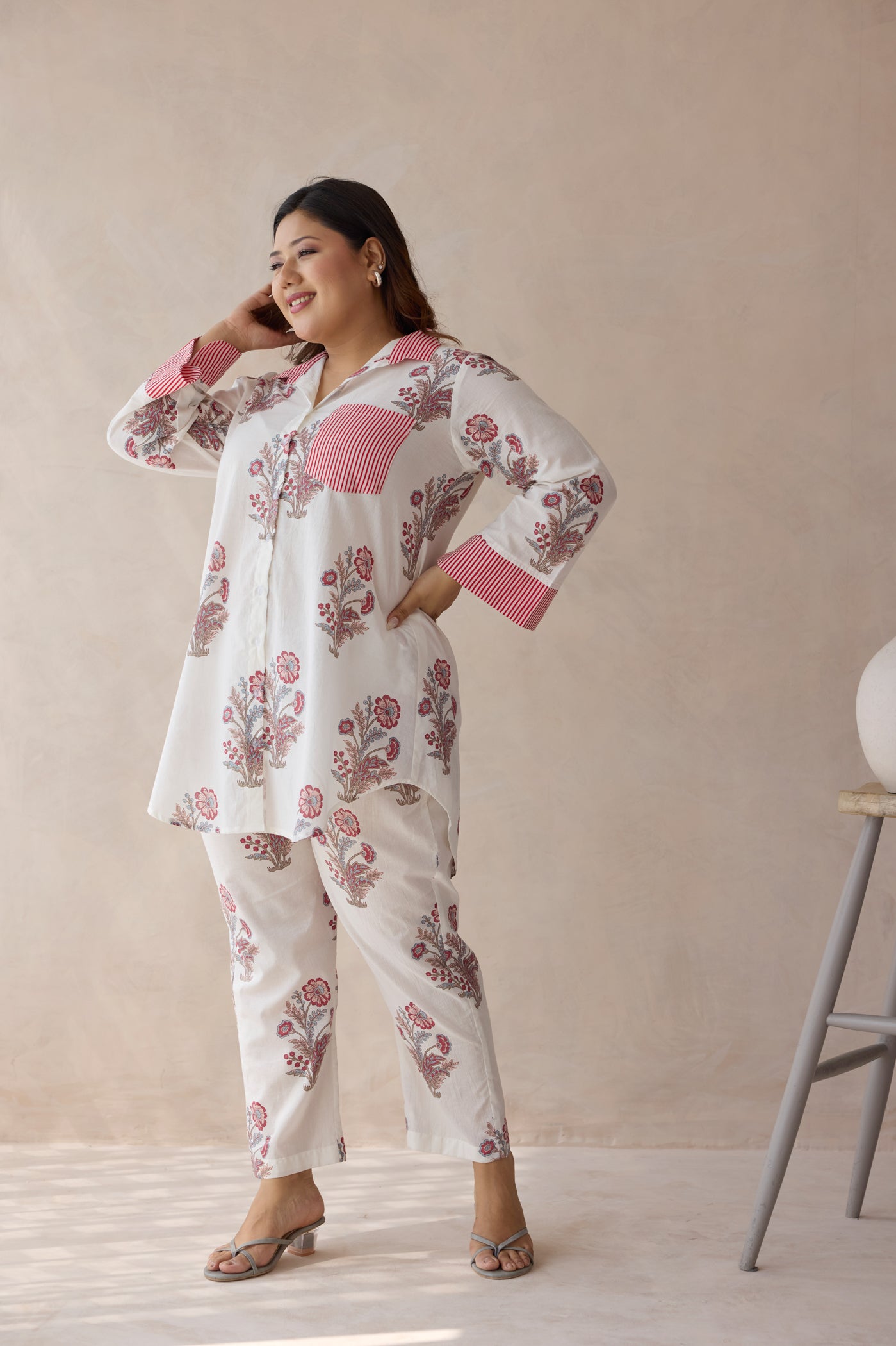 Jaipur Pink Floral Motif Handblock Printed Co-ord Set