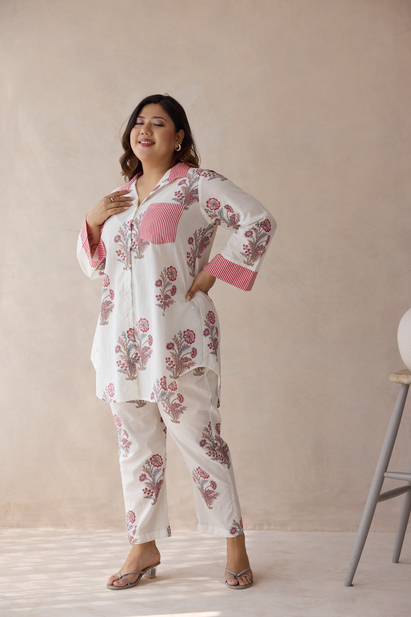 Jaipur Pink Floral Motif Handblock Printed Co-ord Set