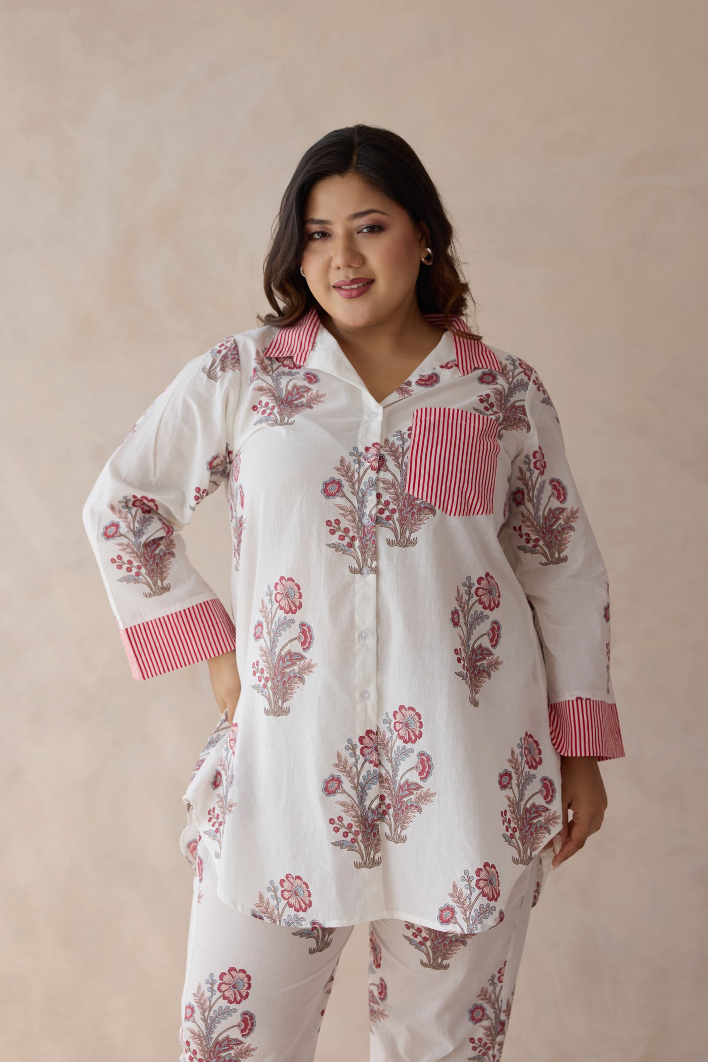 Jaipur Pink Floral Motif Handblock Printed Co-ord Set