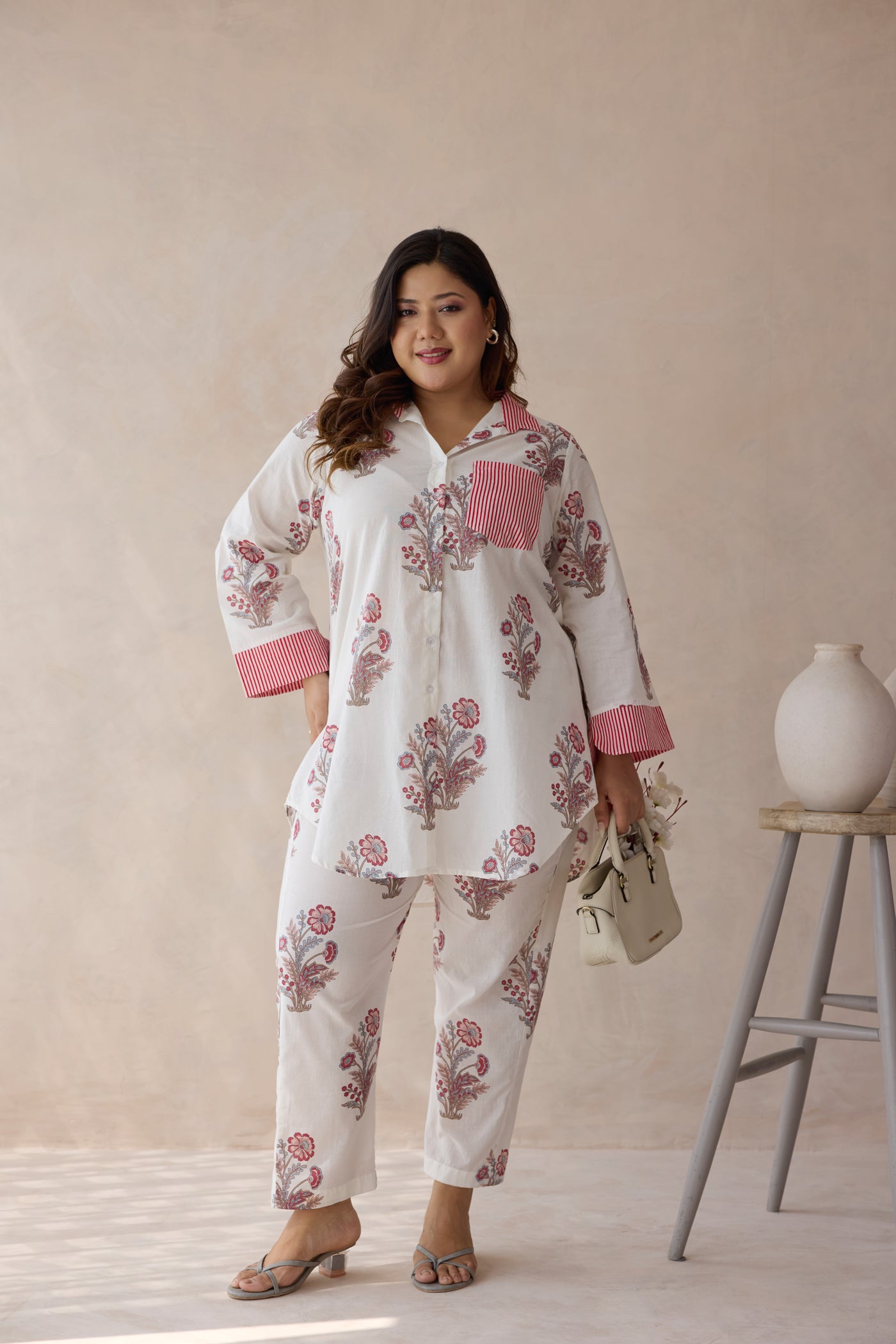 Jaipur Pink Floral Motif Handblock Printed Co-ord Set