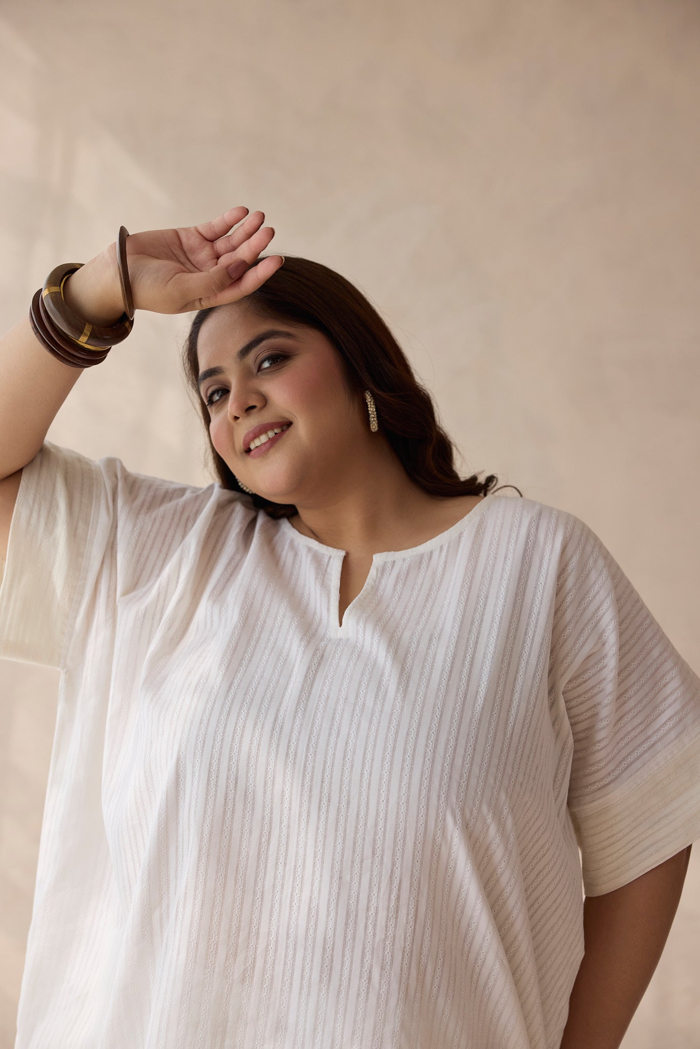 Pearl White Antifit Striped Cotton Co-ord Set