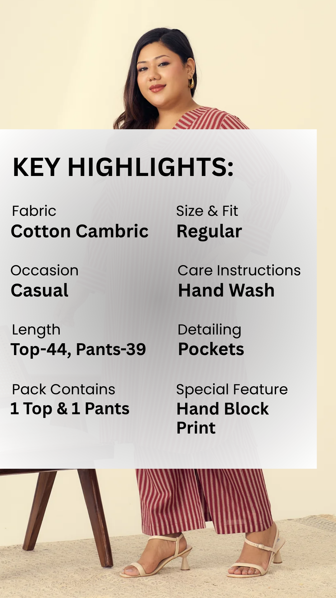 Deep Red Striped Cotton Co-ord Set