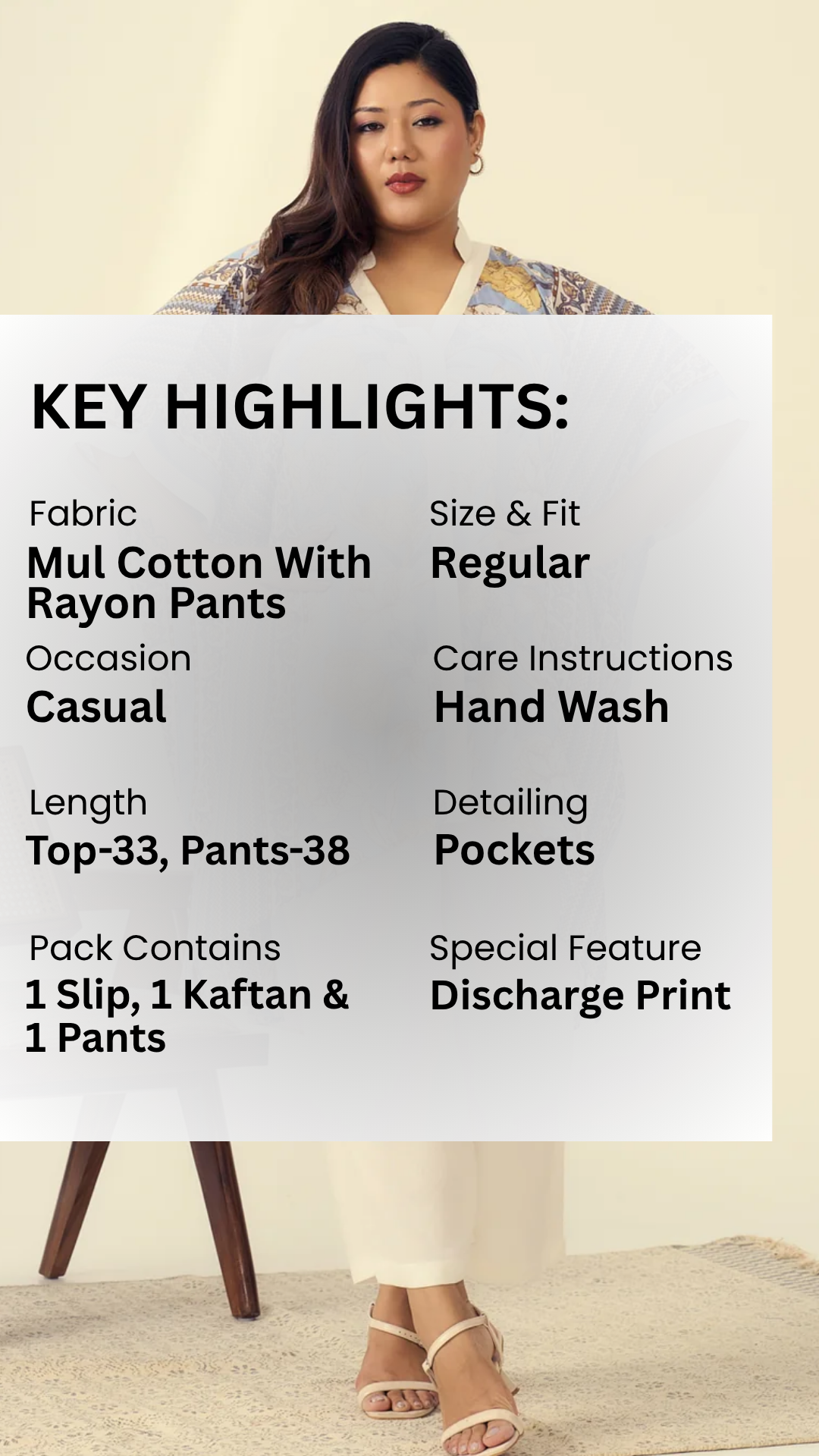 Breezy Printed Mulmul Kaftan Pants Set(Set of 3)