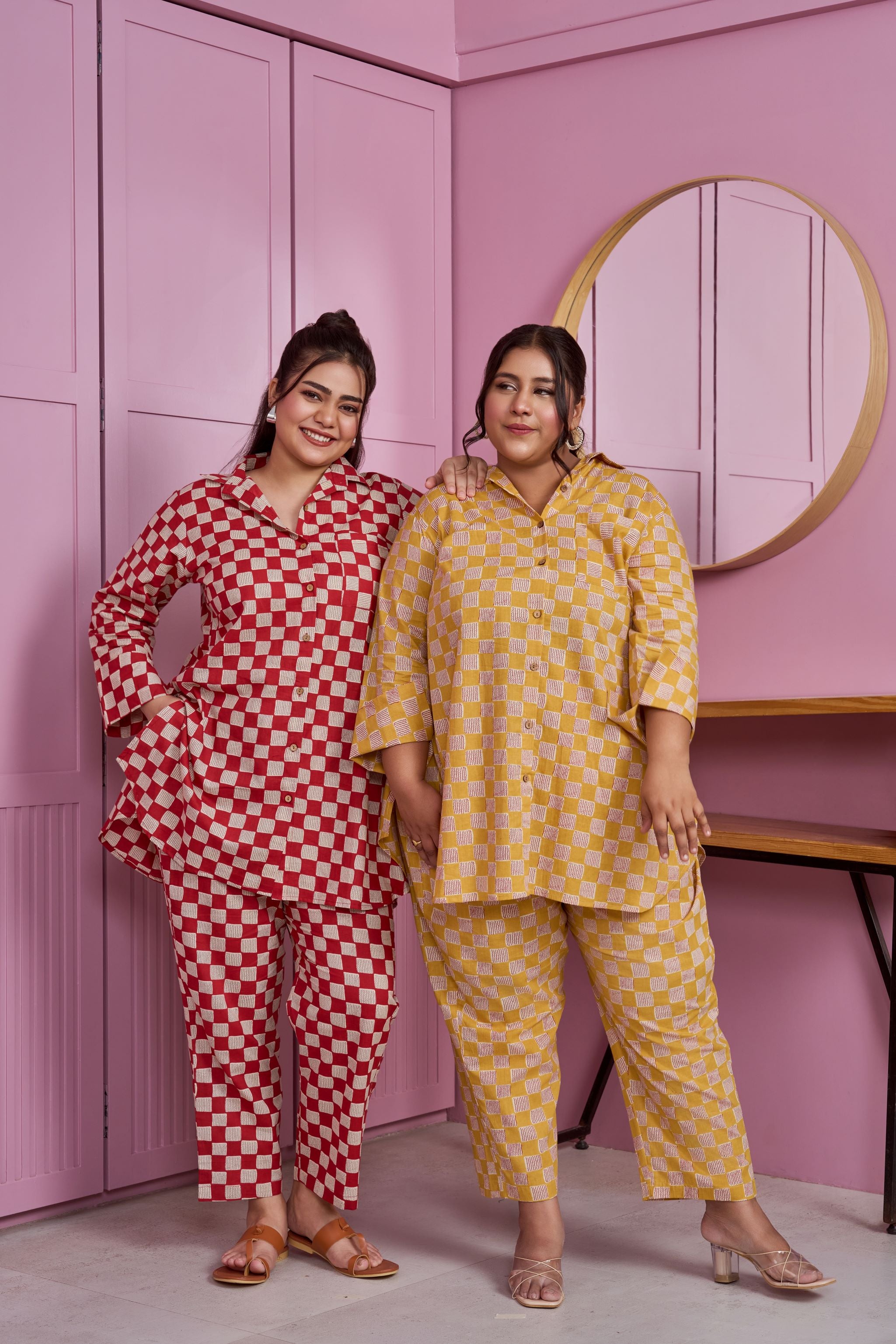 Yellow-White Checkered Print Co-ord Set