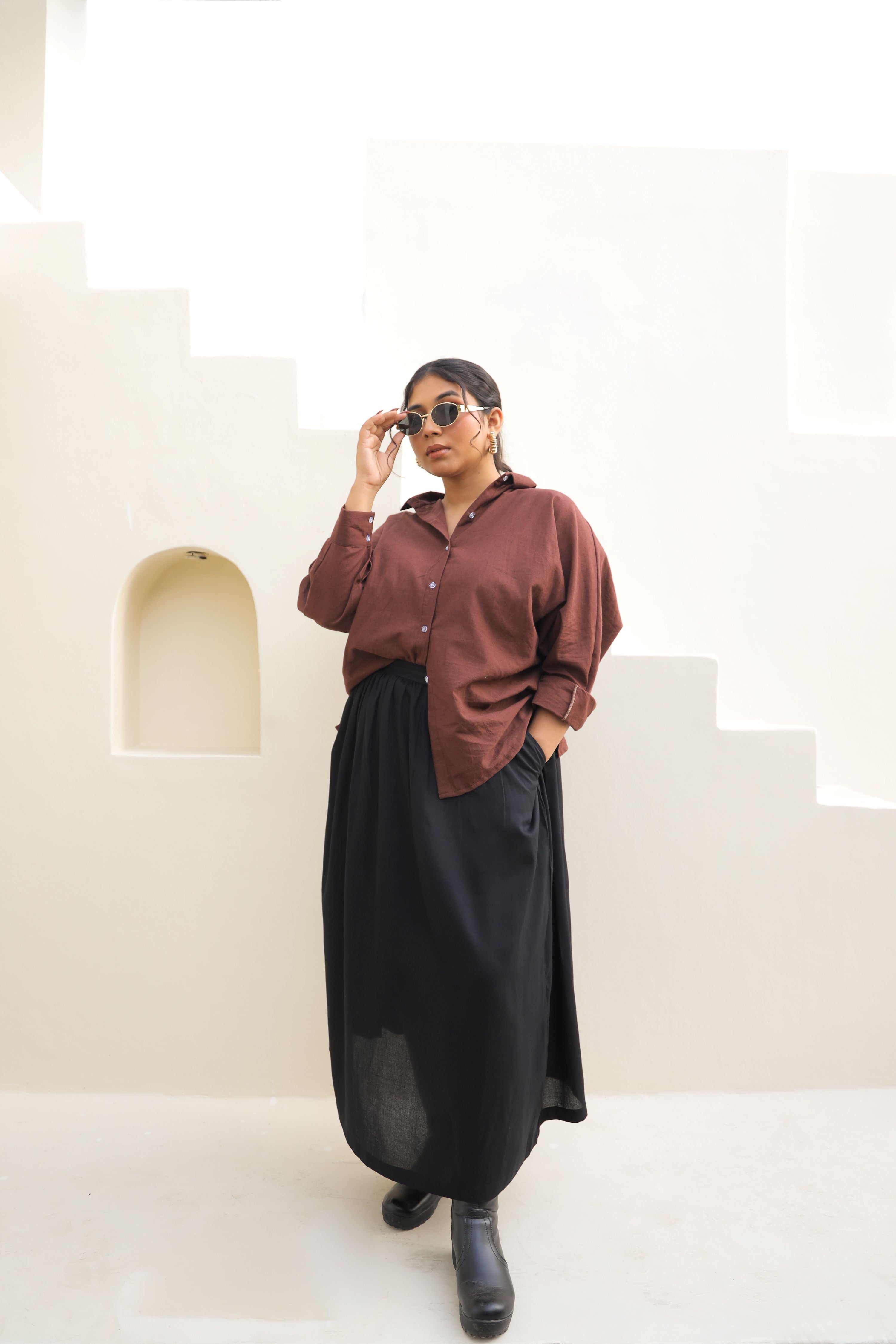Chic Oversized Brown Linen Shirt