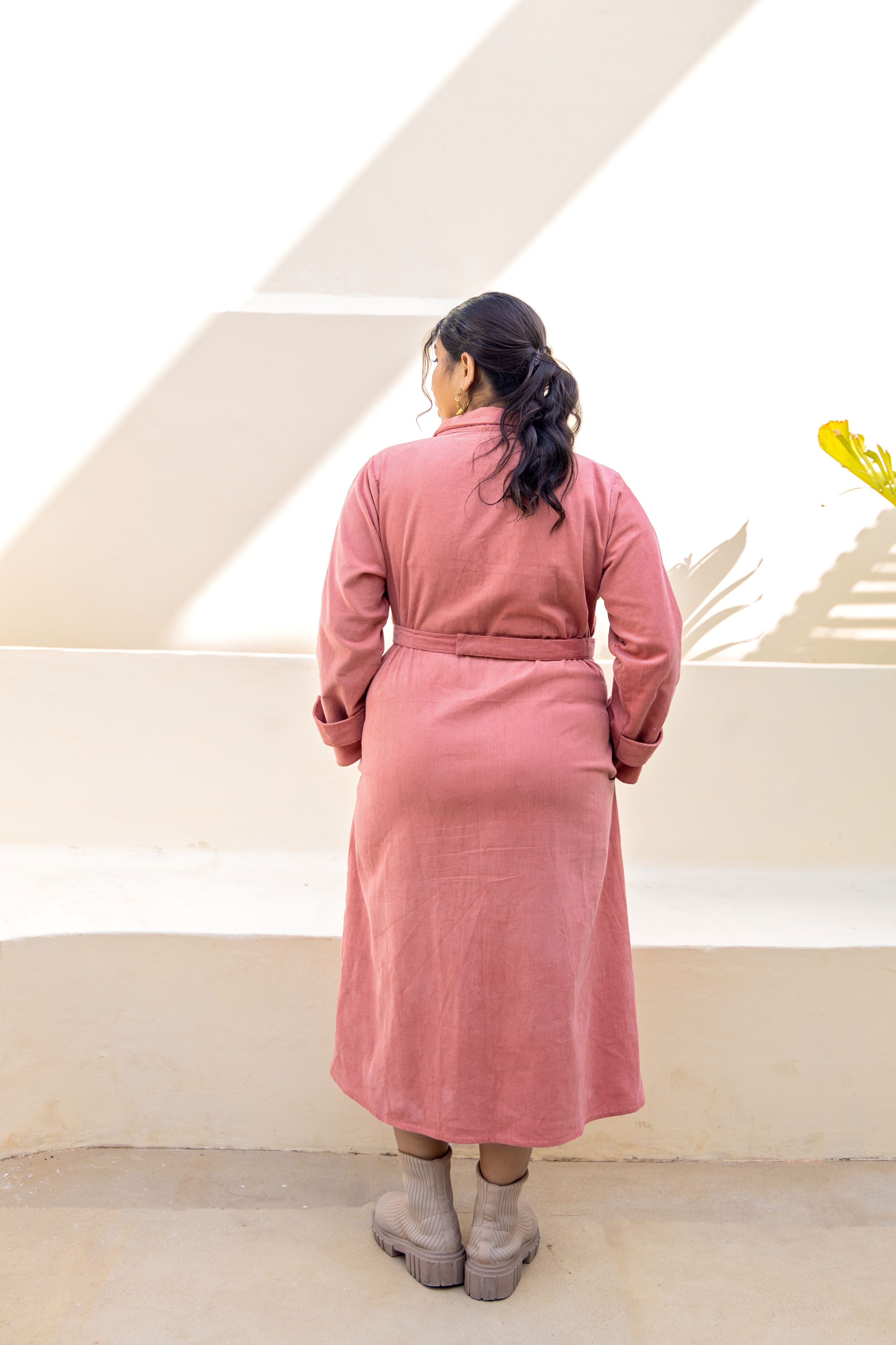 Salmon Pink Midi Shirt Dress