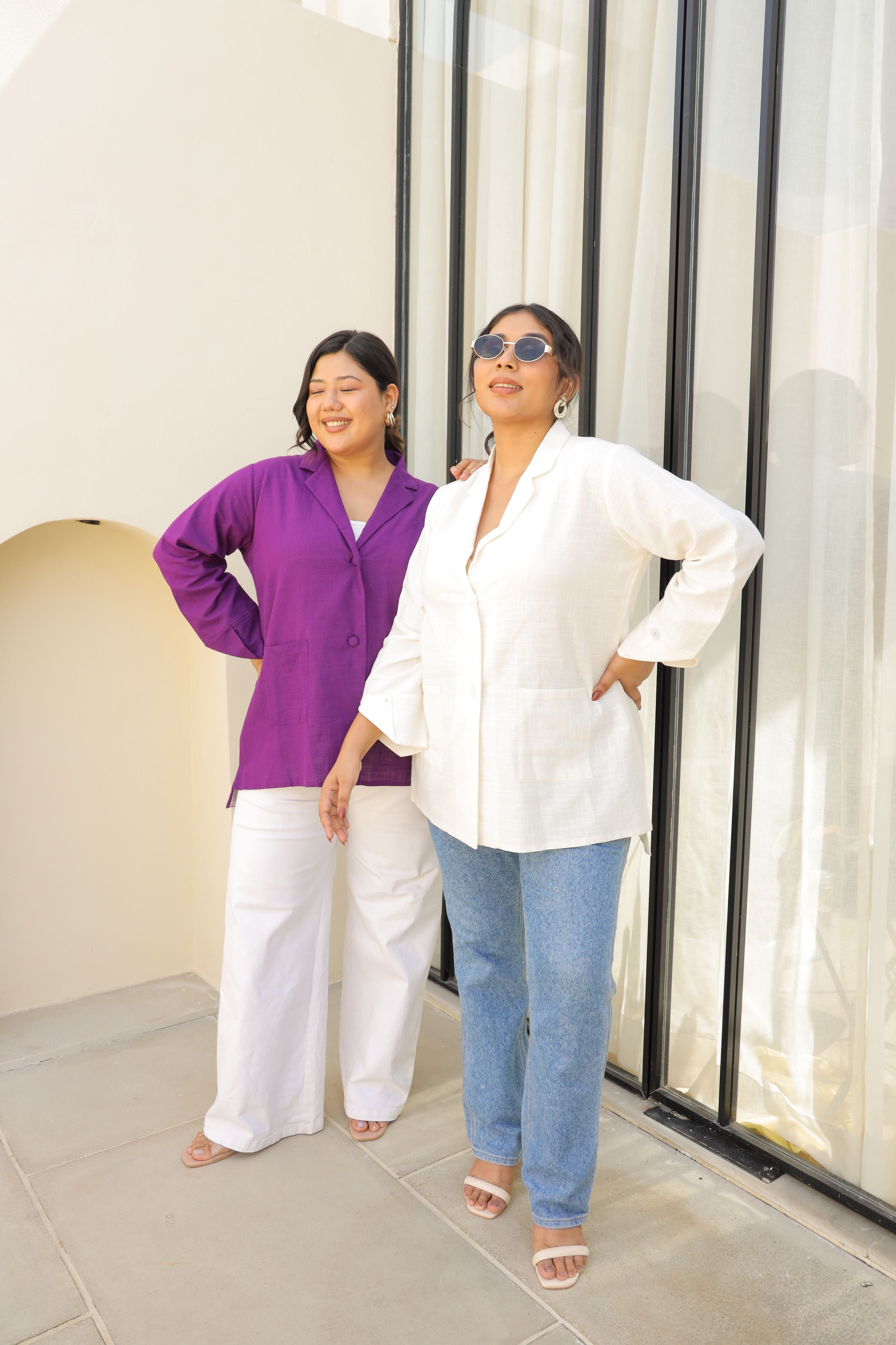 Classic White Cotton Slub Longline Shacket with Front Pockets