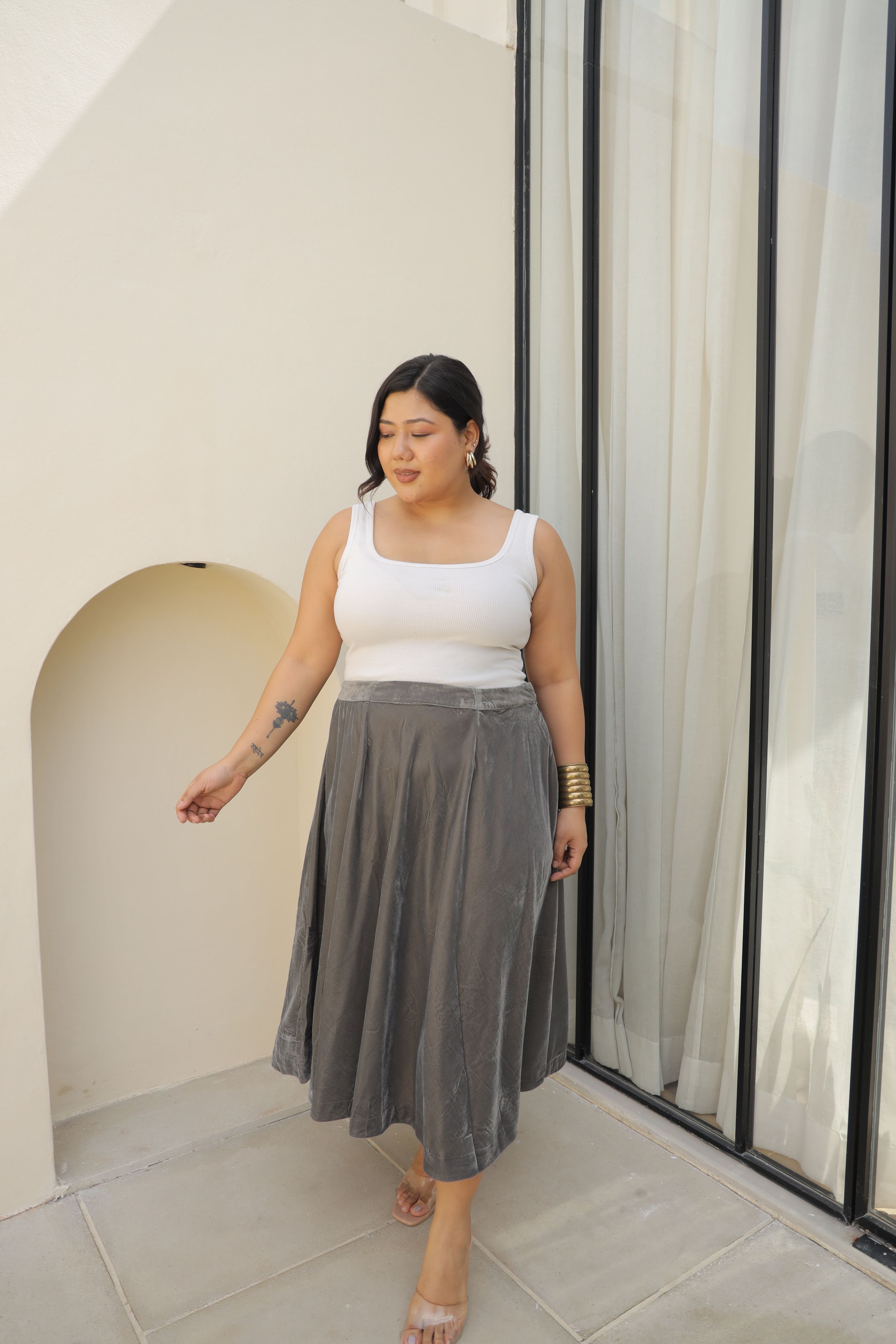 Paris Olive Velvet Skirt