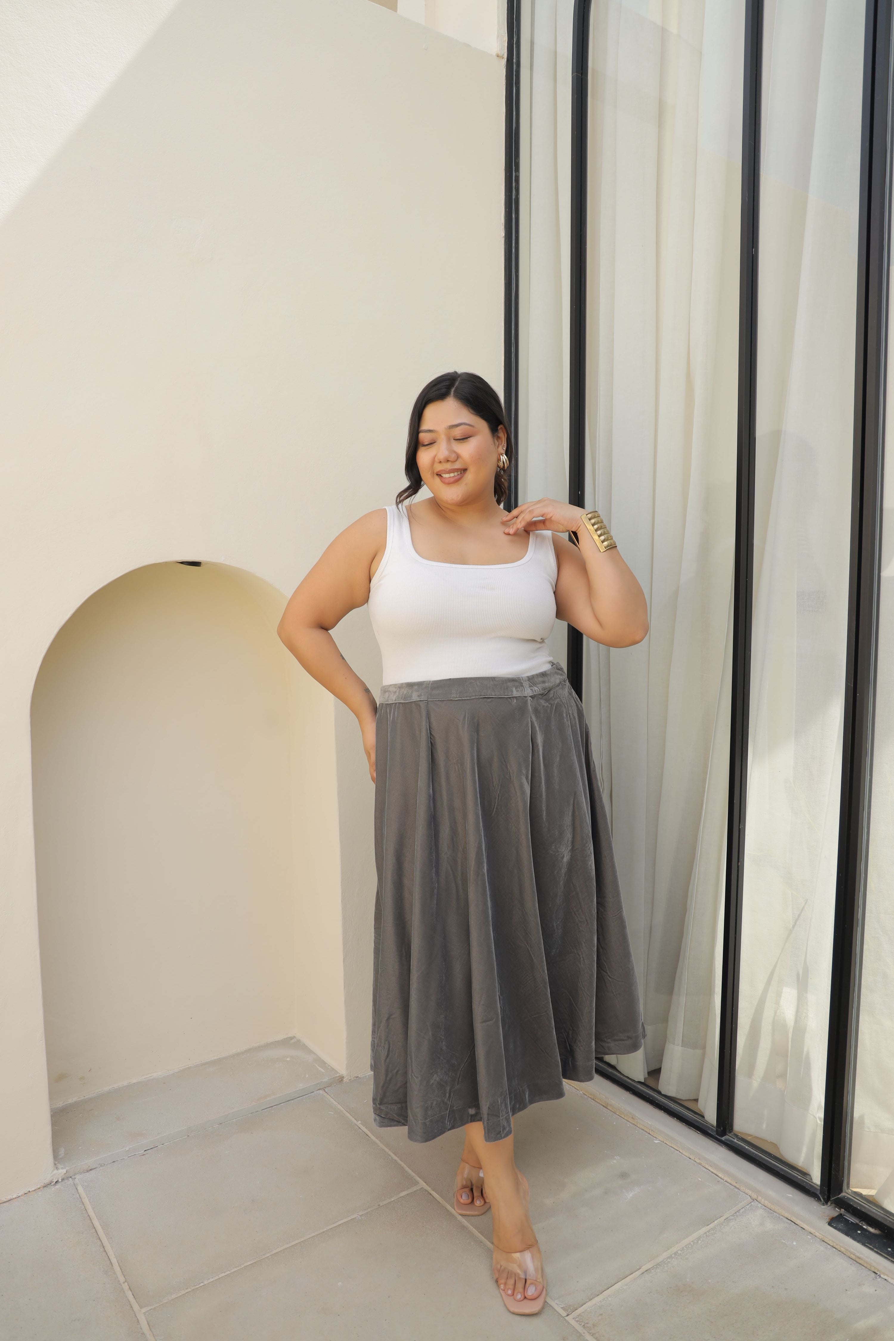 Paris Olive Velvet Skirt