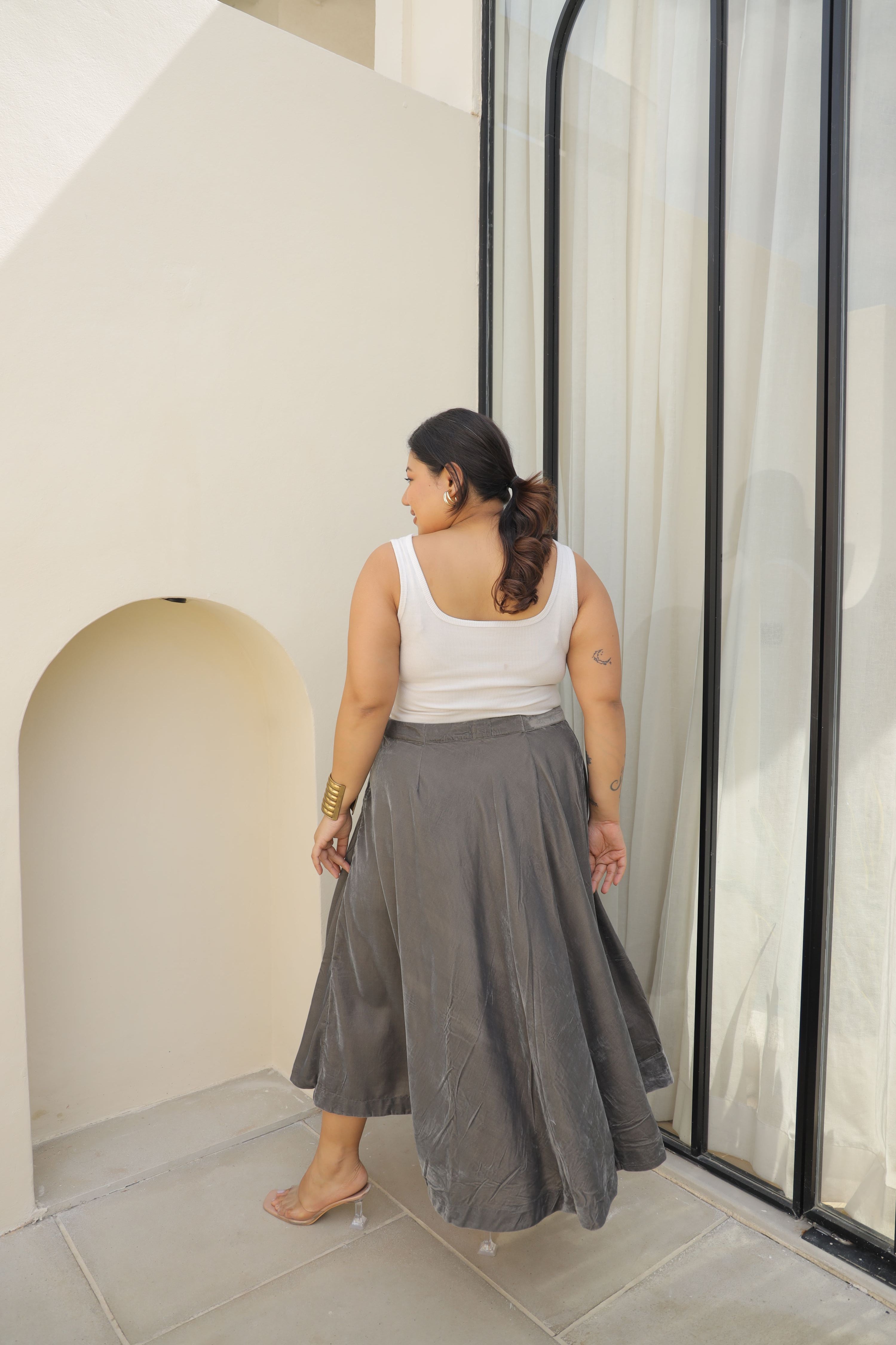 Paris Olive Velvet Skirt