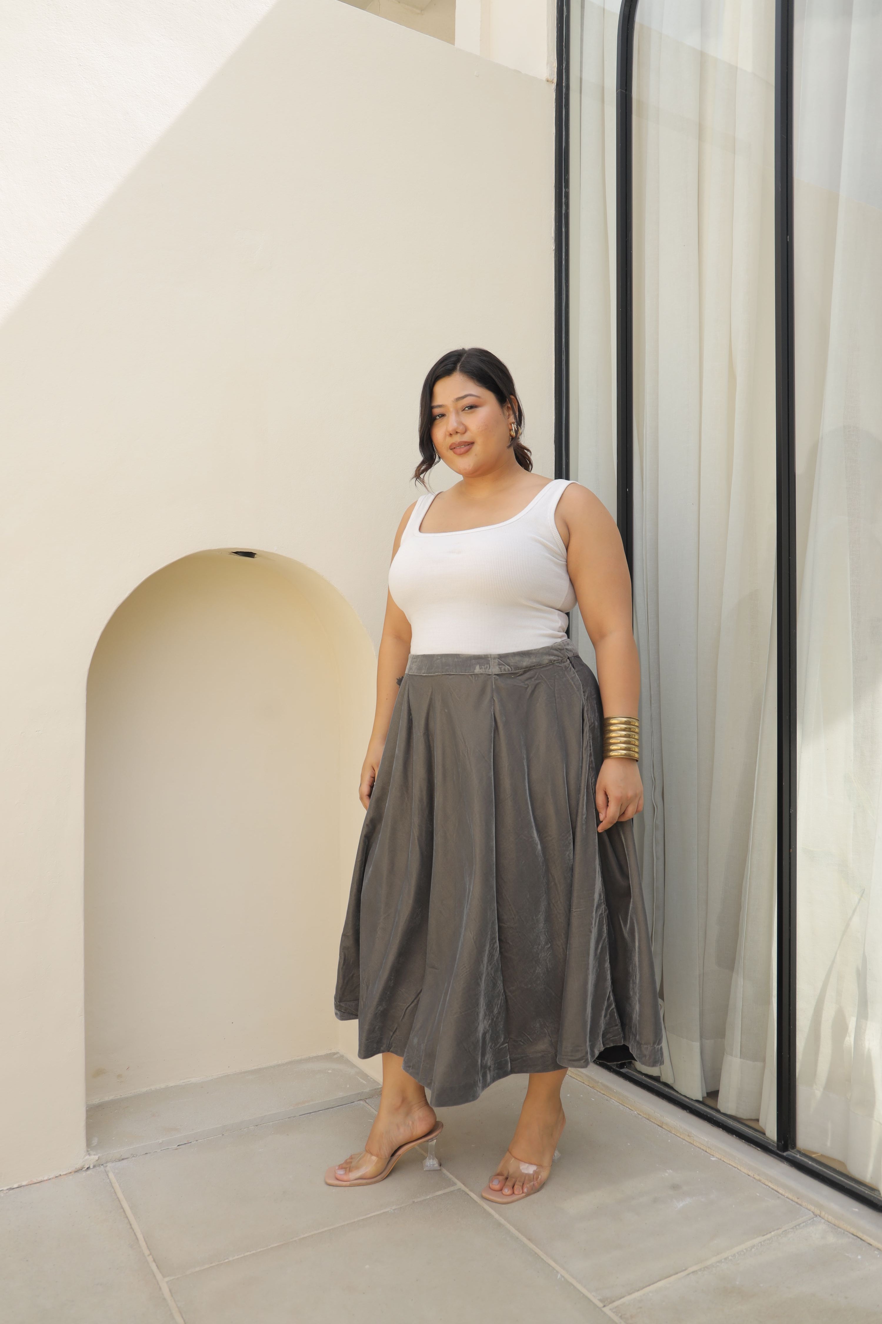 Paris Olive Velvet Skirt