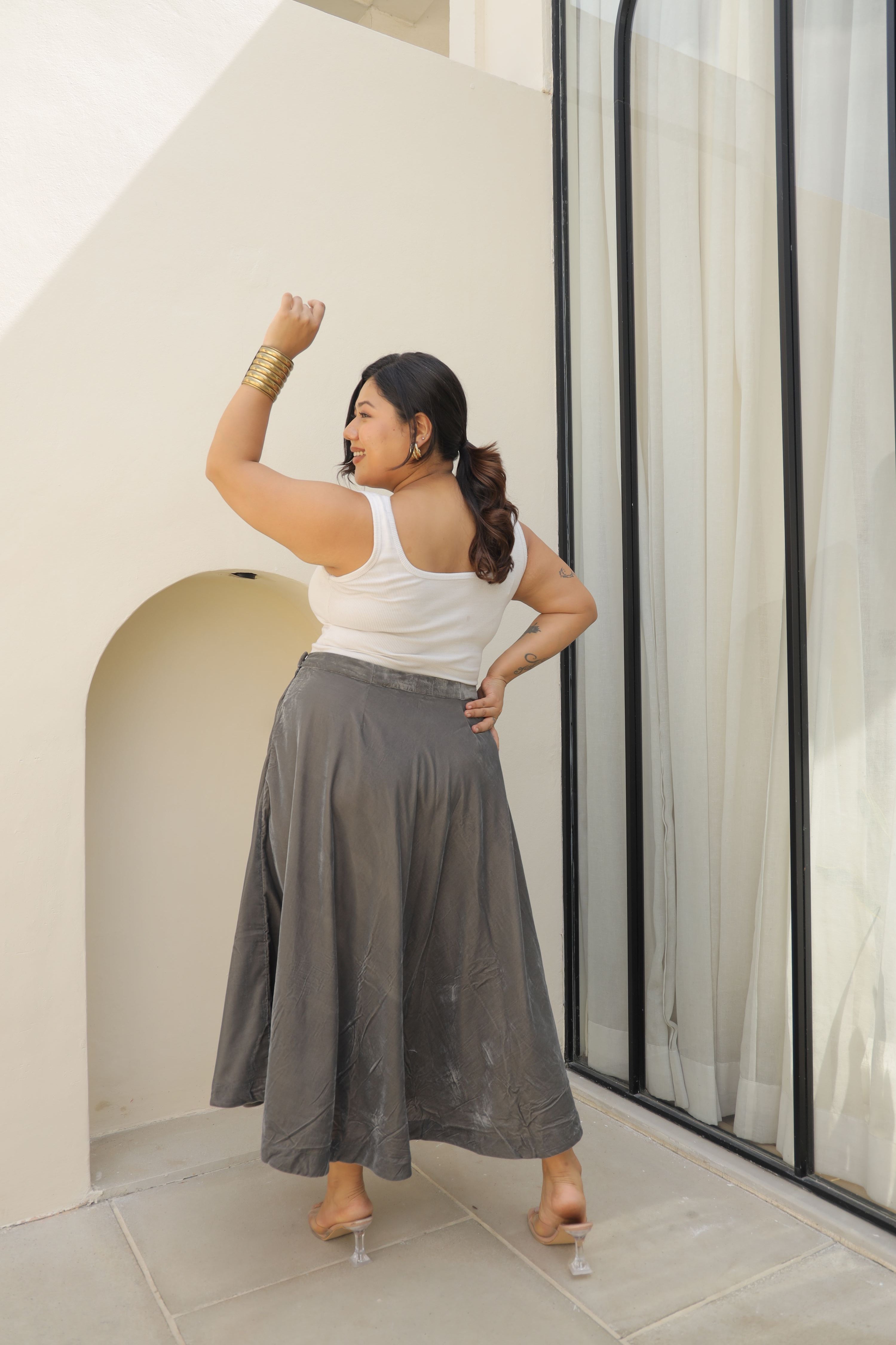 Paris Olive Velvet Skirt