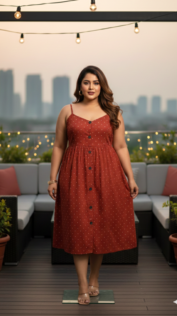 Maroon Polka Button-Down Dress