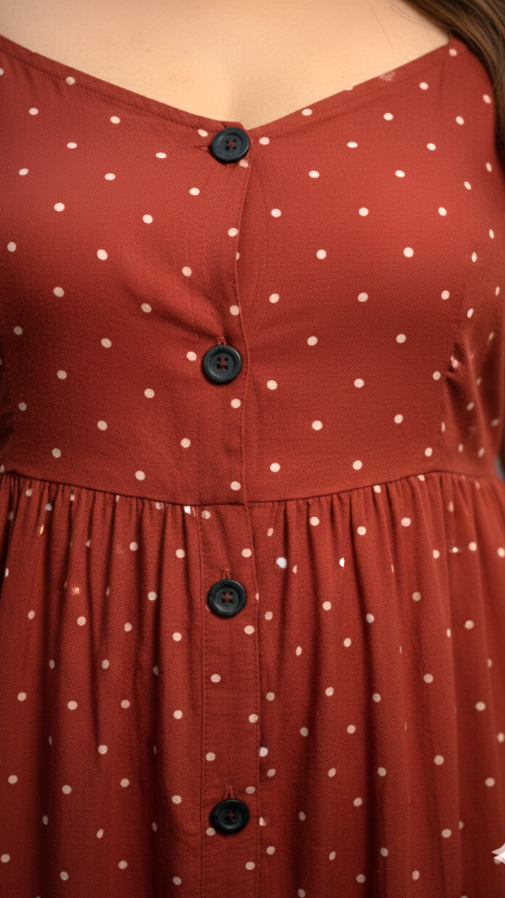Maroon Polka Button-Down Dress
