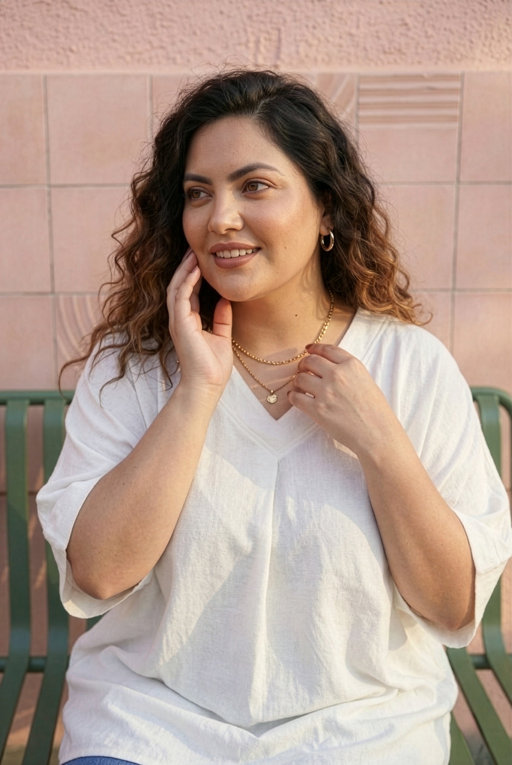 Regular Natural White Modal Blend Top – Anti Fit V-Neck Relaxed Everyday Top for Women