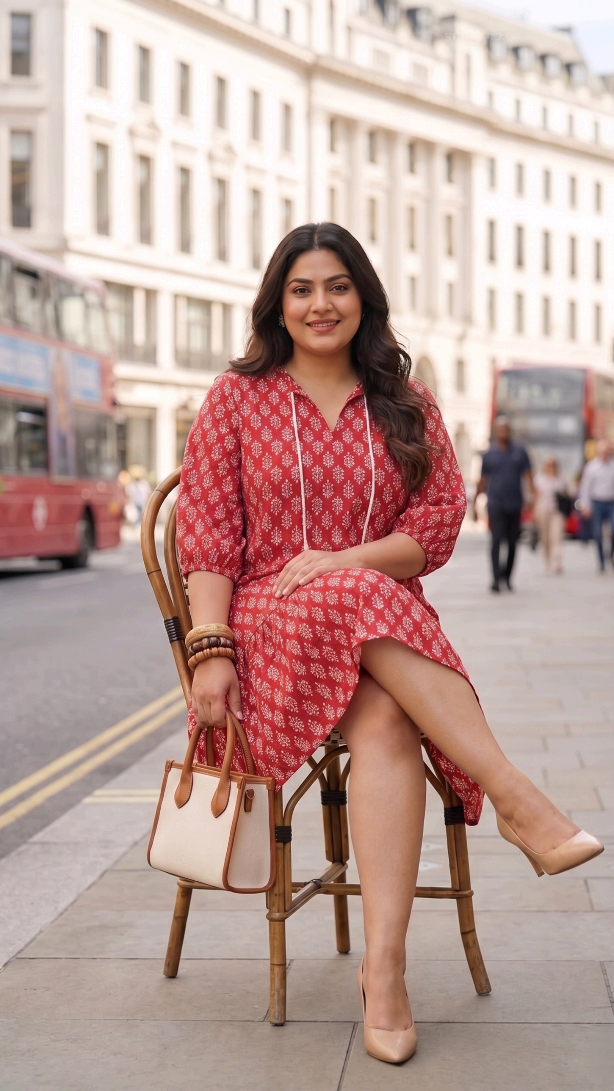 Plus Size Red Printed Cotton Tiered Dress | Casual Summer Comfort Dress for Women
