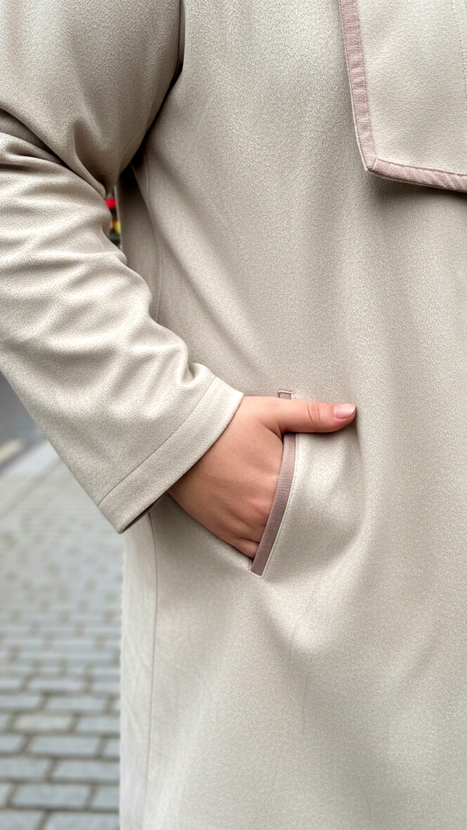 Plus Size Ivory Beige Soft Suede Longline Open-Front Jacket For Women