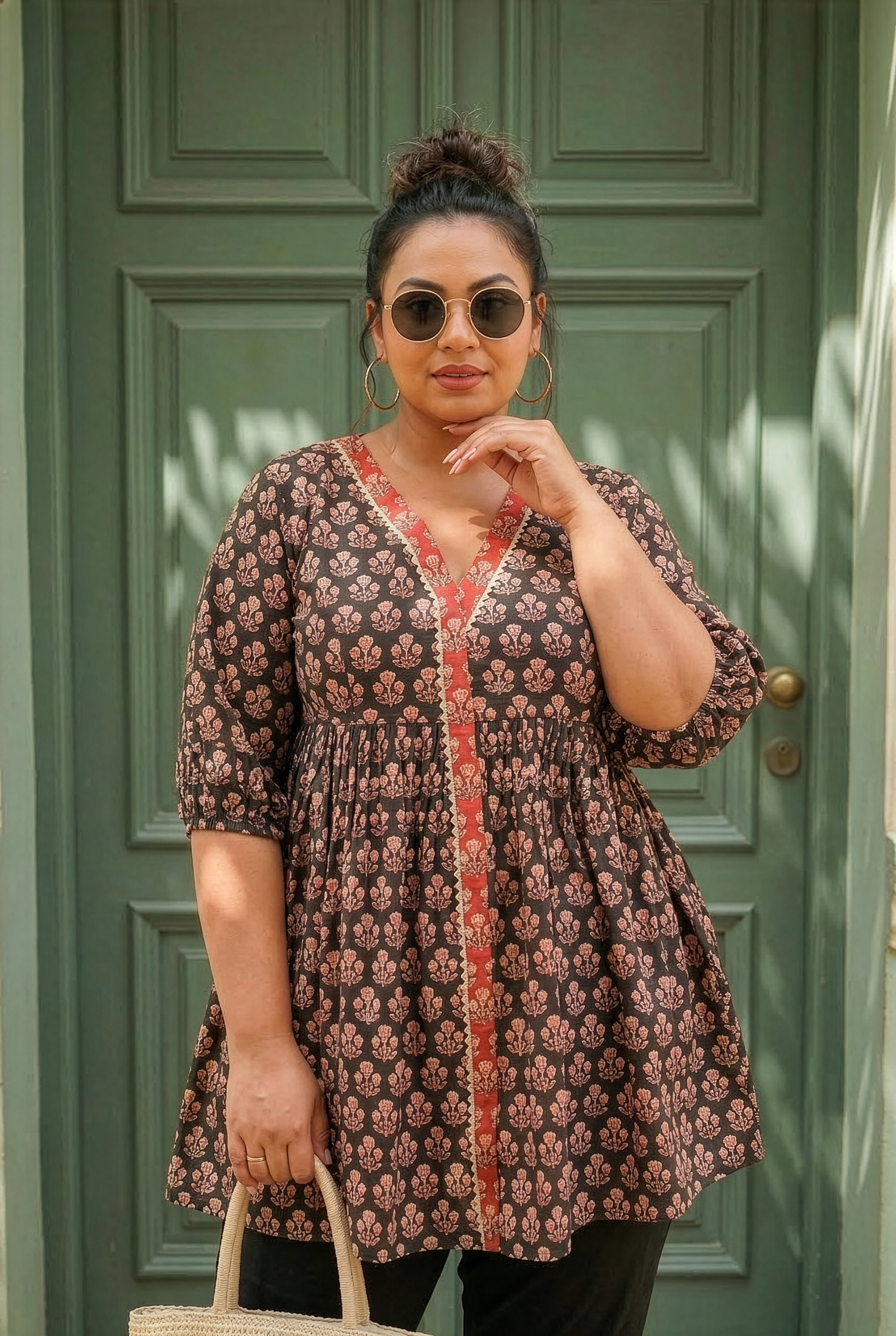 Regular Black Cotton Peplum Co-ord Set for Women – Booti Print
