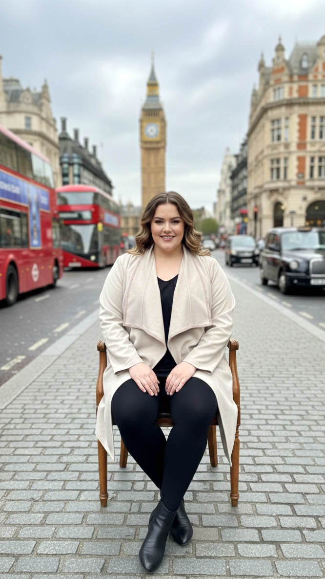 Plus Size Ivory Beige Soft Suede Longline Open-Front Jacket For Women