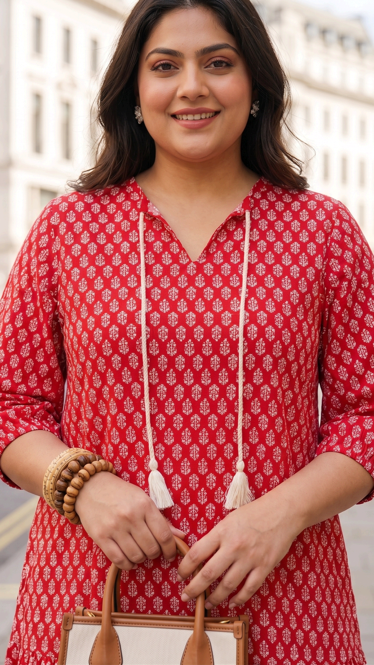 Plus Size Red Printed Cotton Tiered Dress | Casual Summer Comfort Dress for Women