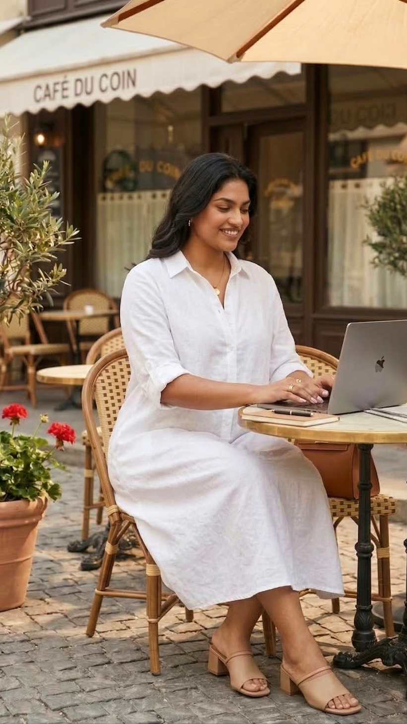 Plus Size White Cotton Shirt Dress for Women – Relaxed Fit Midi Dress