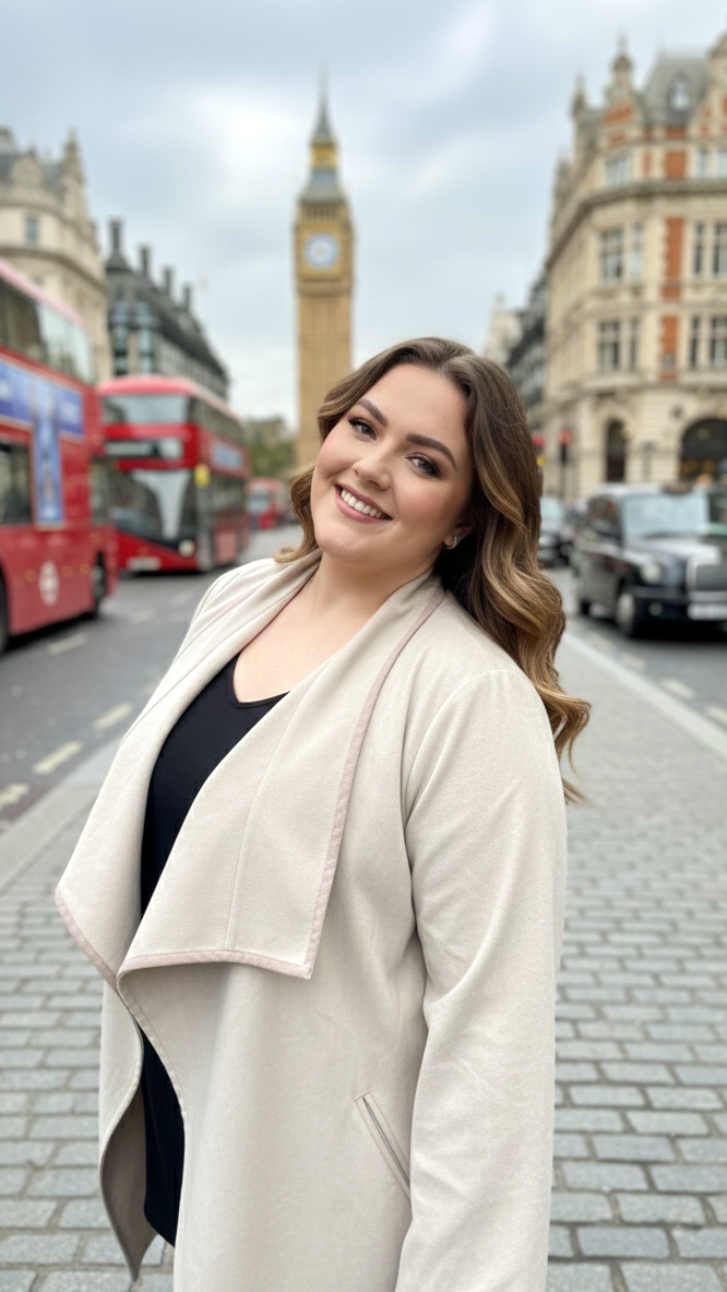 Plus Size Ivory Beige Soft Suede Longline Open-Front Jacket For Women