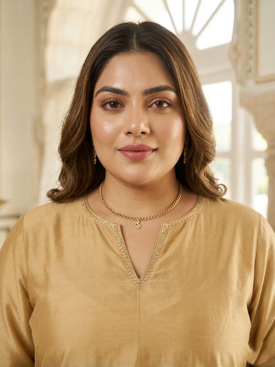 Plus Size Women Elegant Gold Silk Kurta Set - Festive Ethnic Wear with Dupatta