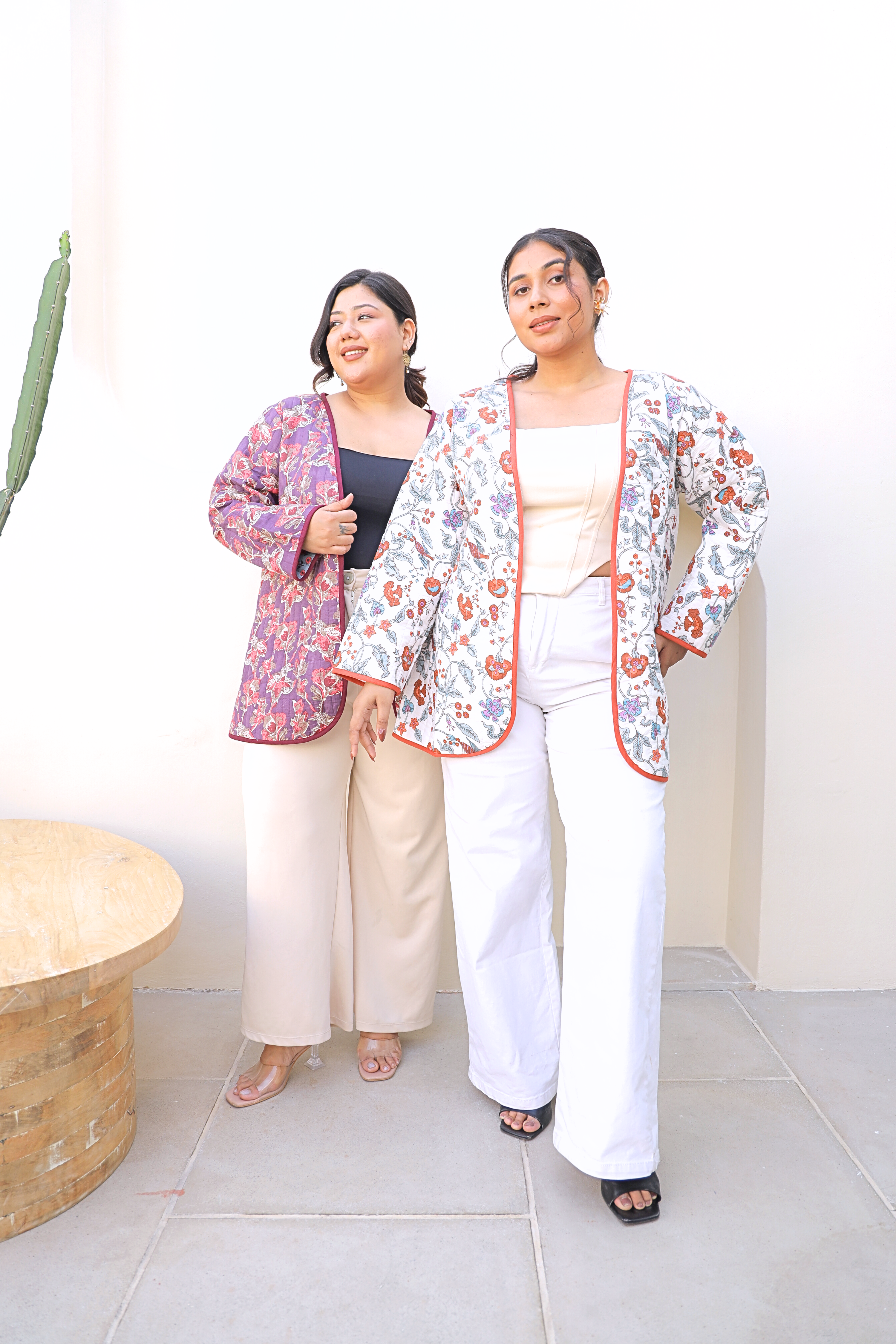 Floral Hand-Block Quilted Puffer Cotton Longline Jacket – Ivory Garden