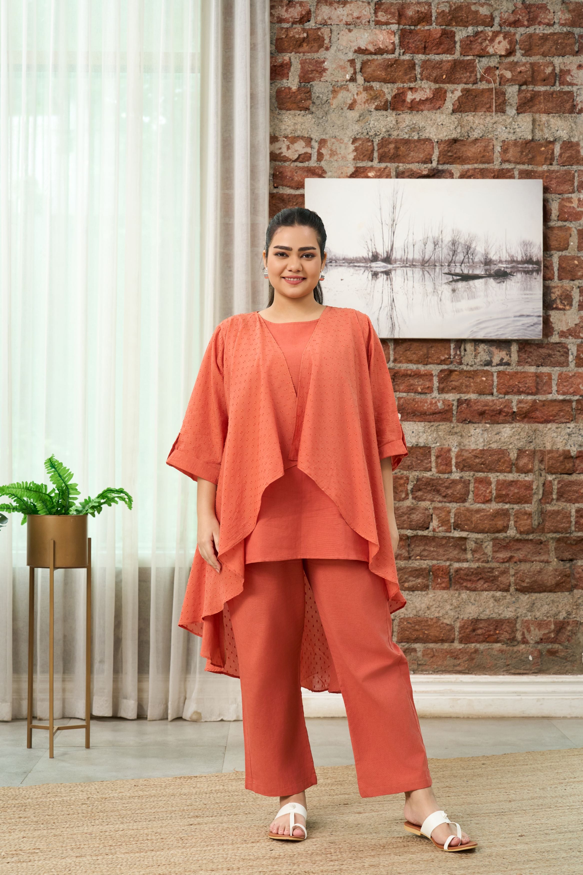 Rust Orange Co-ord Set with Shrug(Set of 3)