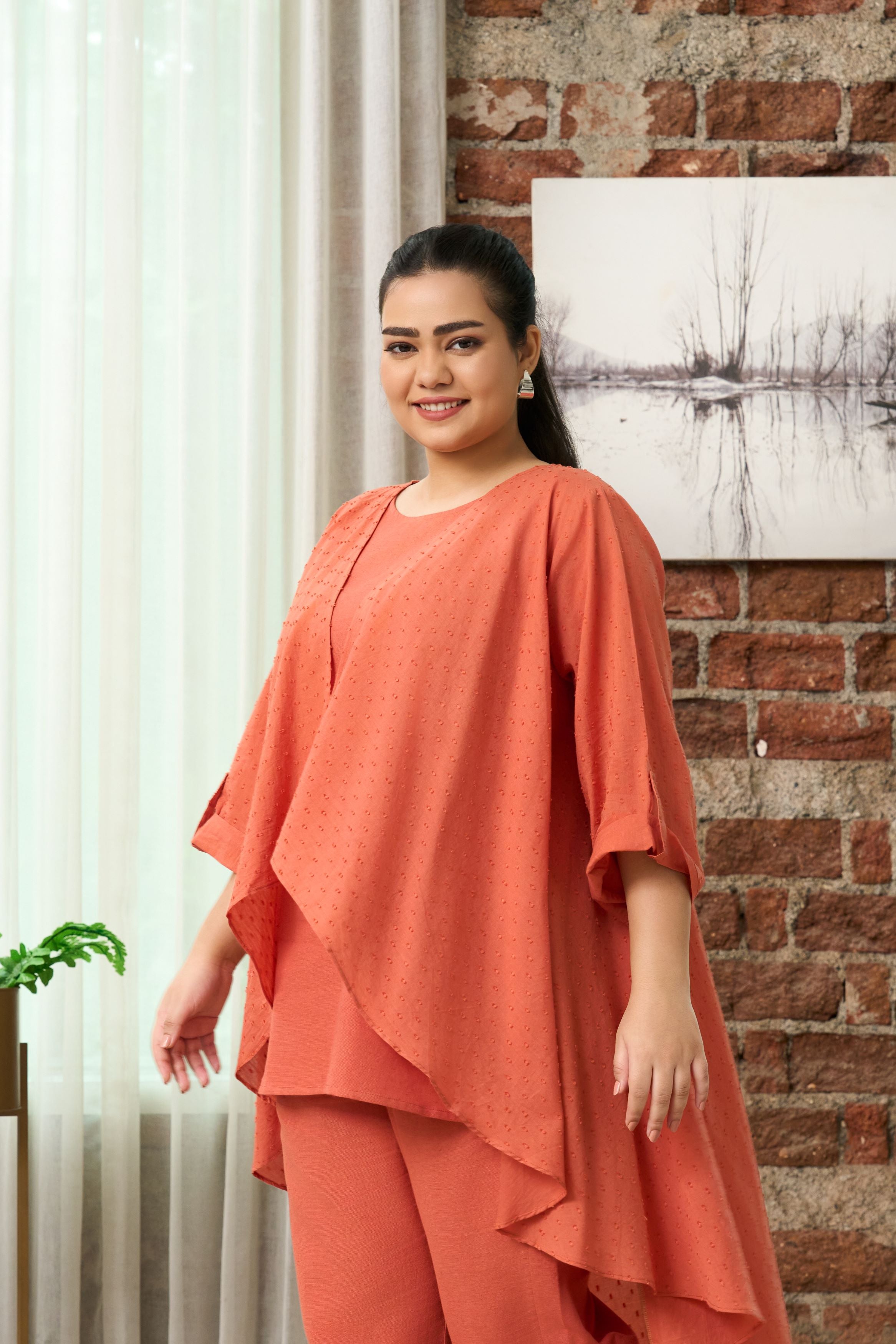 Rust Orange Co-ord Set with Shrug(Set of 3)
