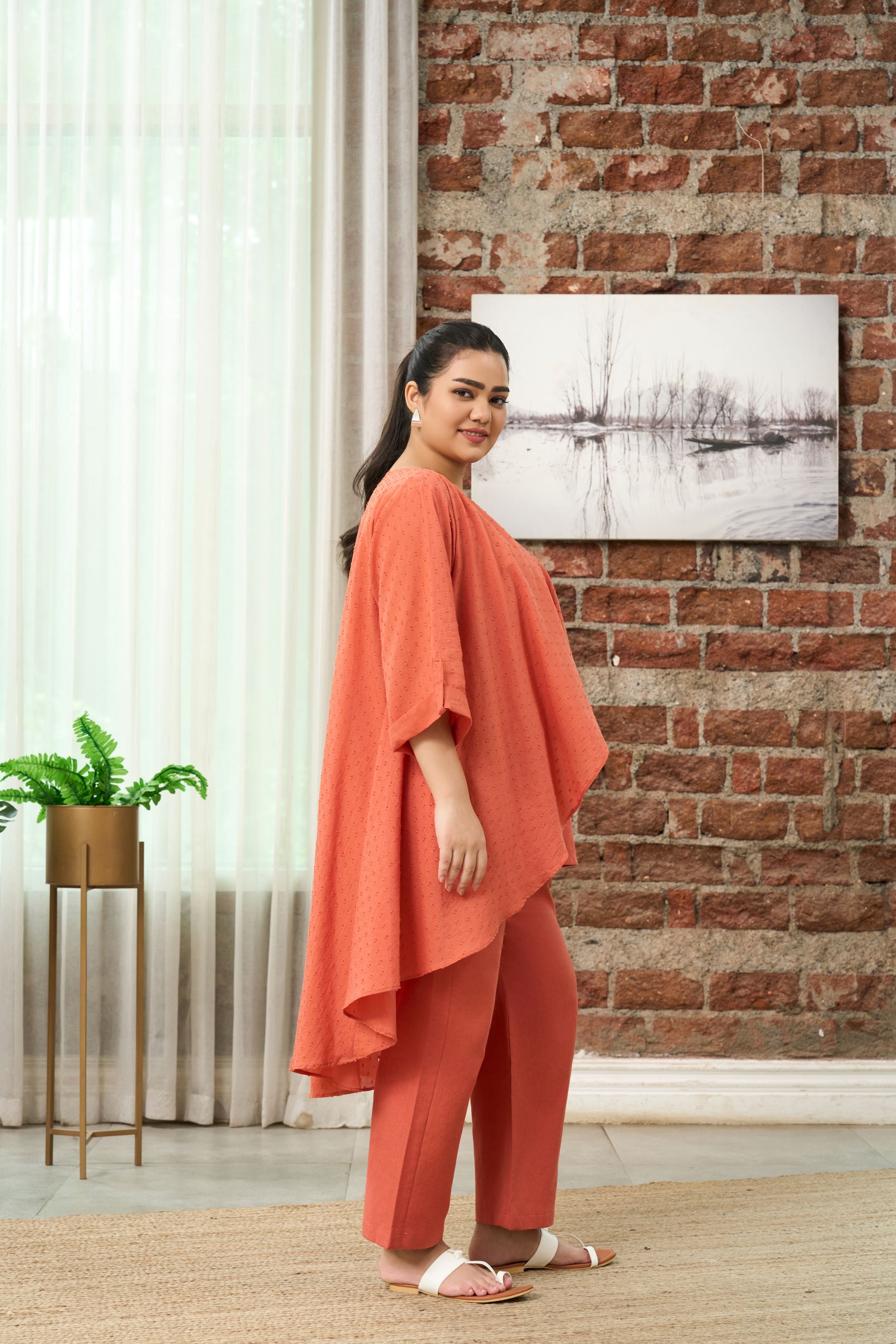 Rust Orange Co-ord Set with Shrug(Set of 3)