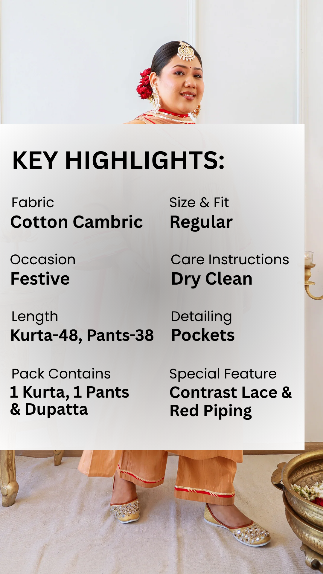 Caramel Self-Woven Zari Kurta Set with Gota Detailing