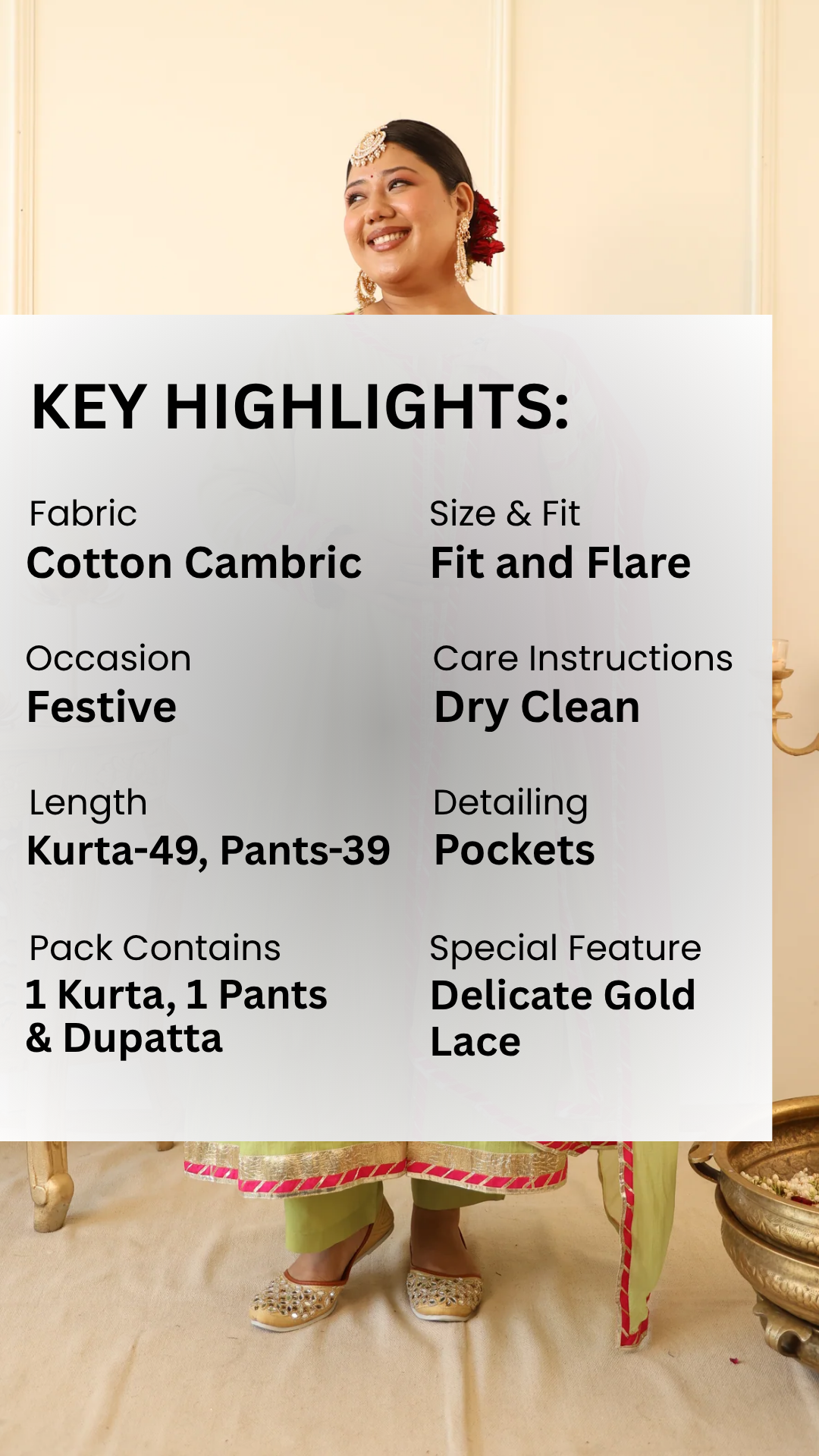 Lime Green & Pink A-Line Kurta Set with Gota Lace Detailing