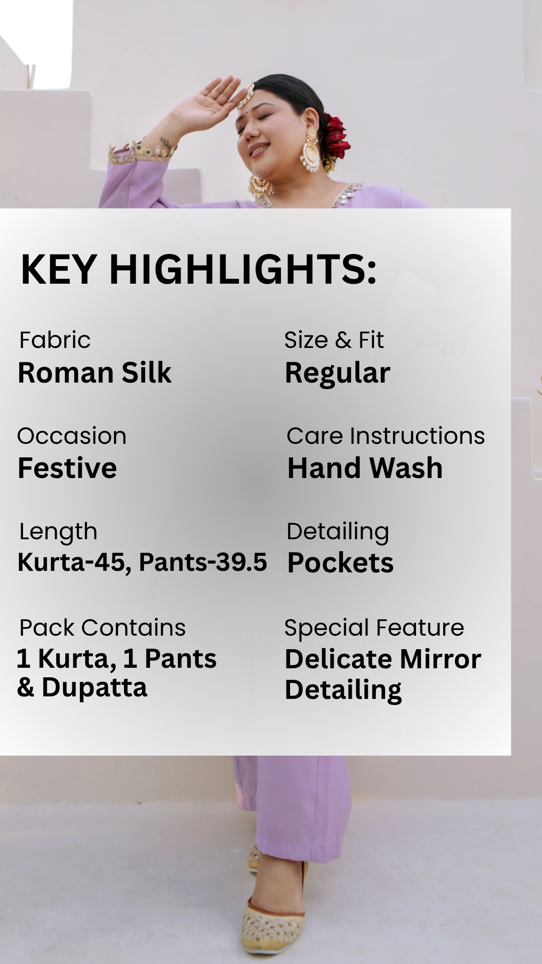 Lilac Mirror-Embellished Roman Silk Kurta Set