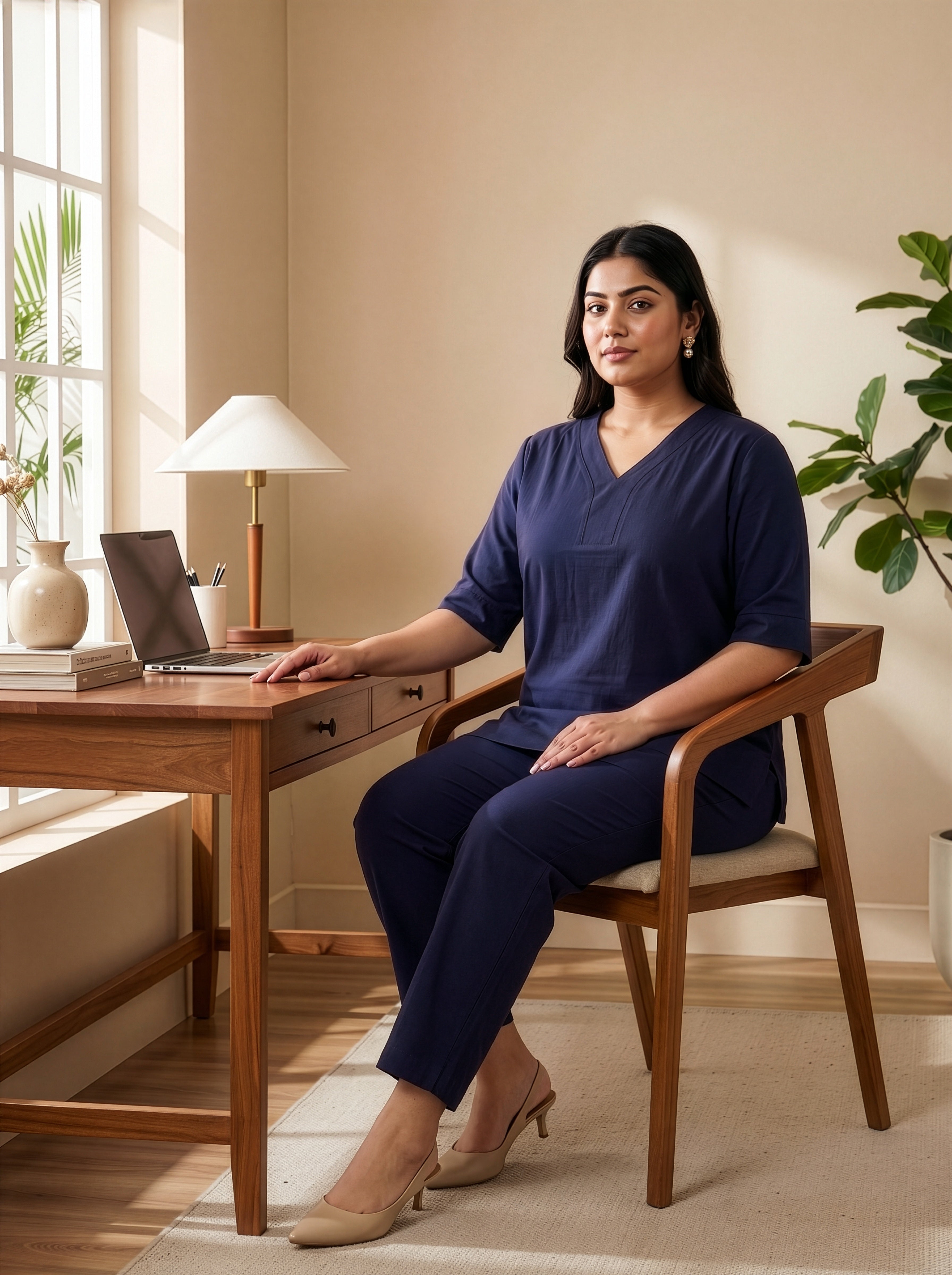 Plus Size Dark Blue Linen Co-ord Set for Women – Relaxed Fit Everyday Wear