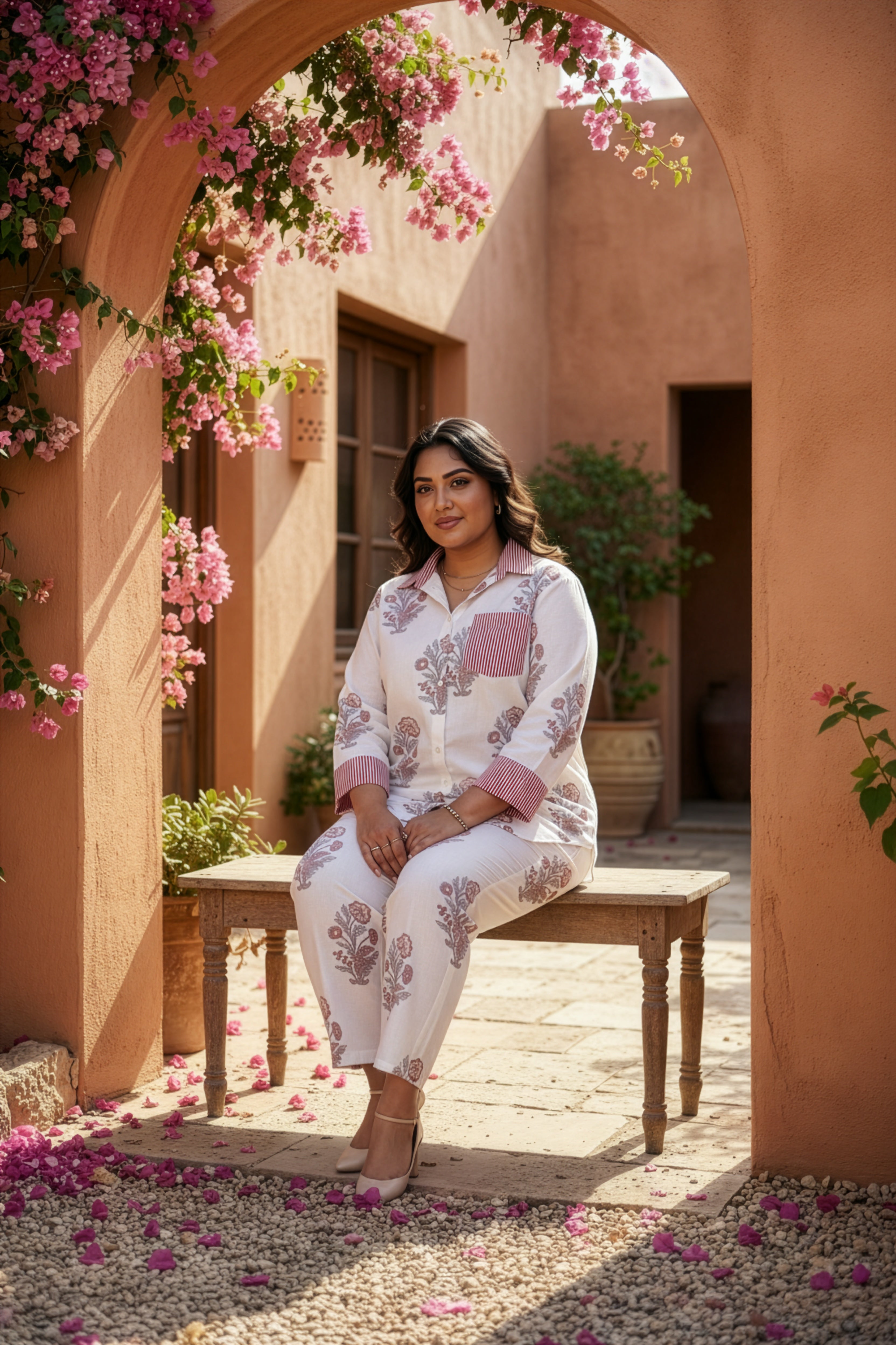 Regular Pink Floral Cotton Co-ord Set for Women – Printed Shirt & Pant Set