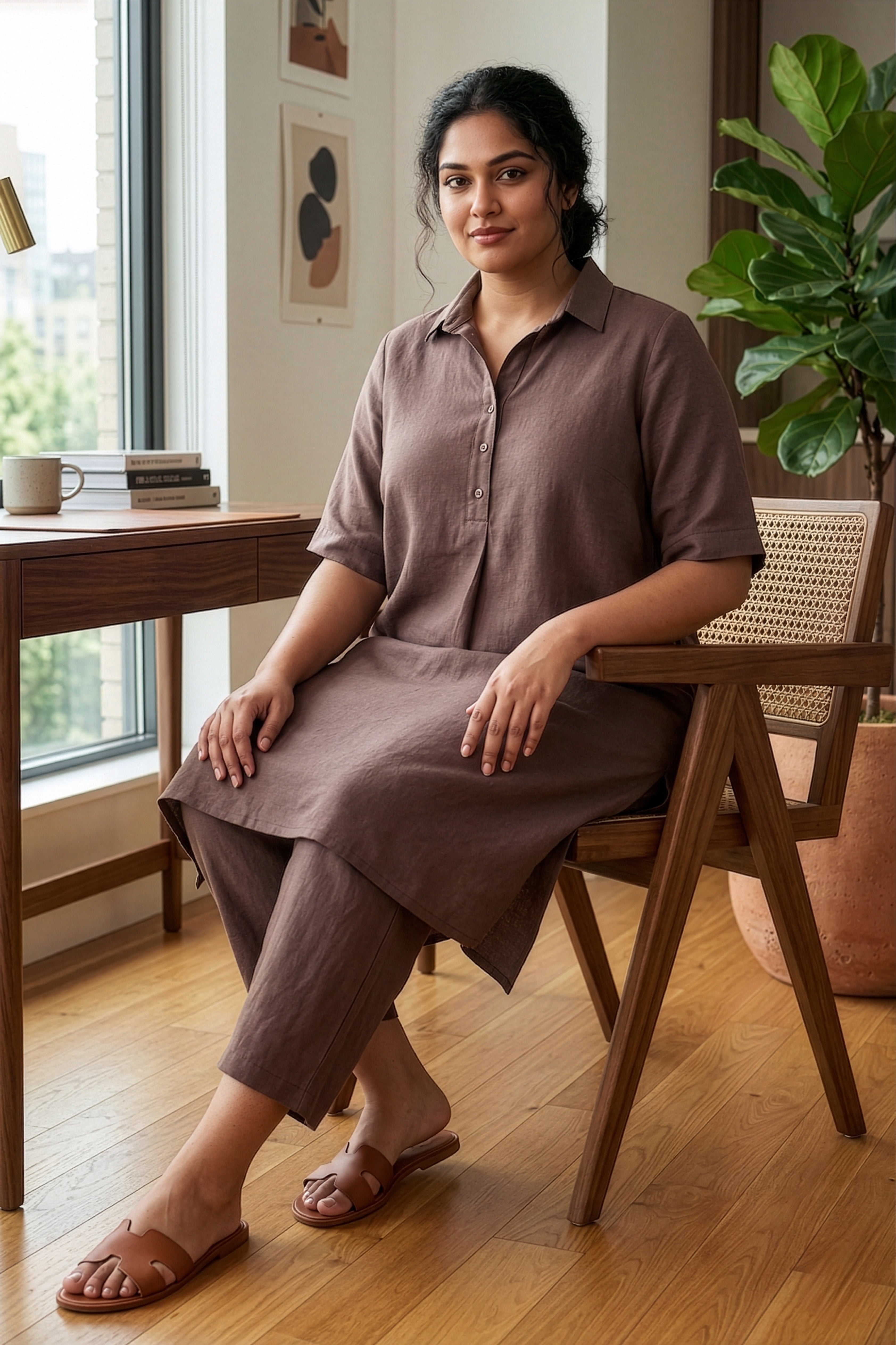 Taupe Hi-Lo Linen Co-ord Set