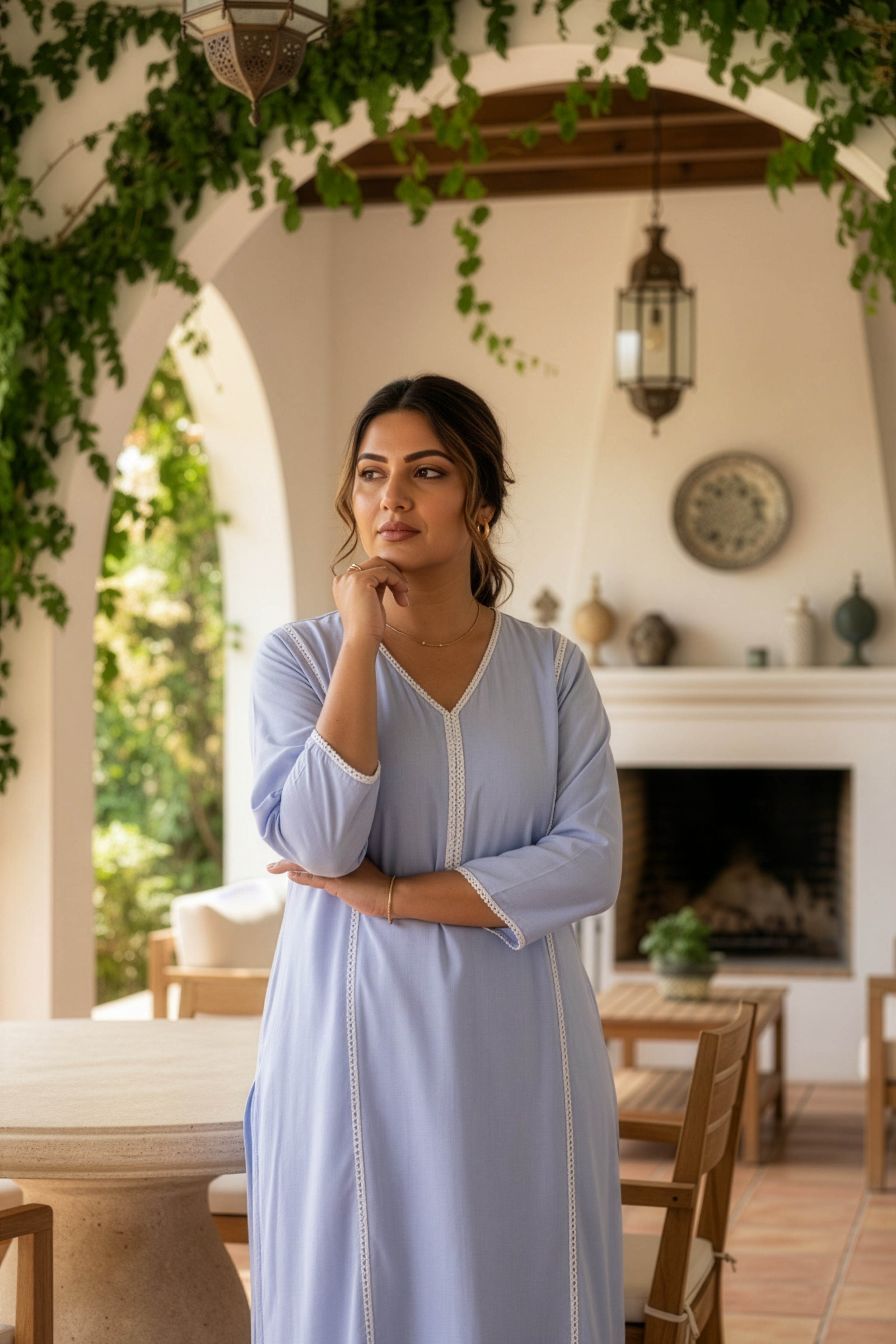 Plus Size Powder Blue Modal Cotton Co-ord Set for Women – Long Kurta & Pant Set