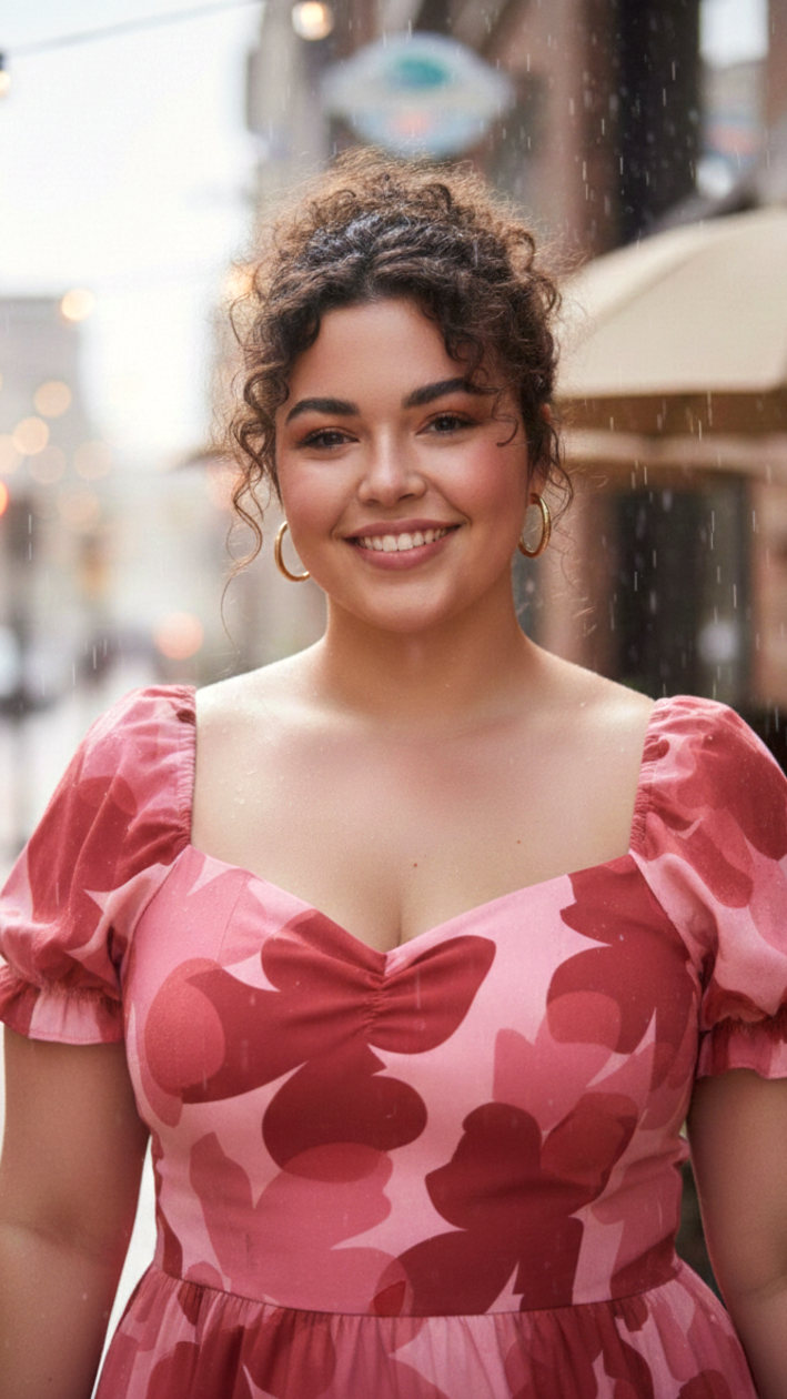 Plus Size Women’s Pink Floral Maxi Dress – Romantic Puff Sleeve