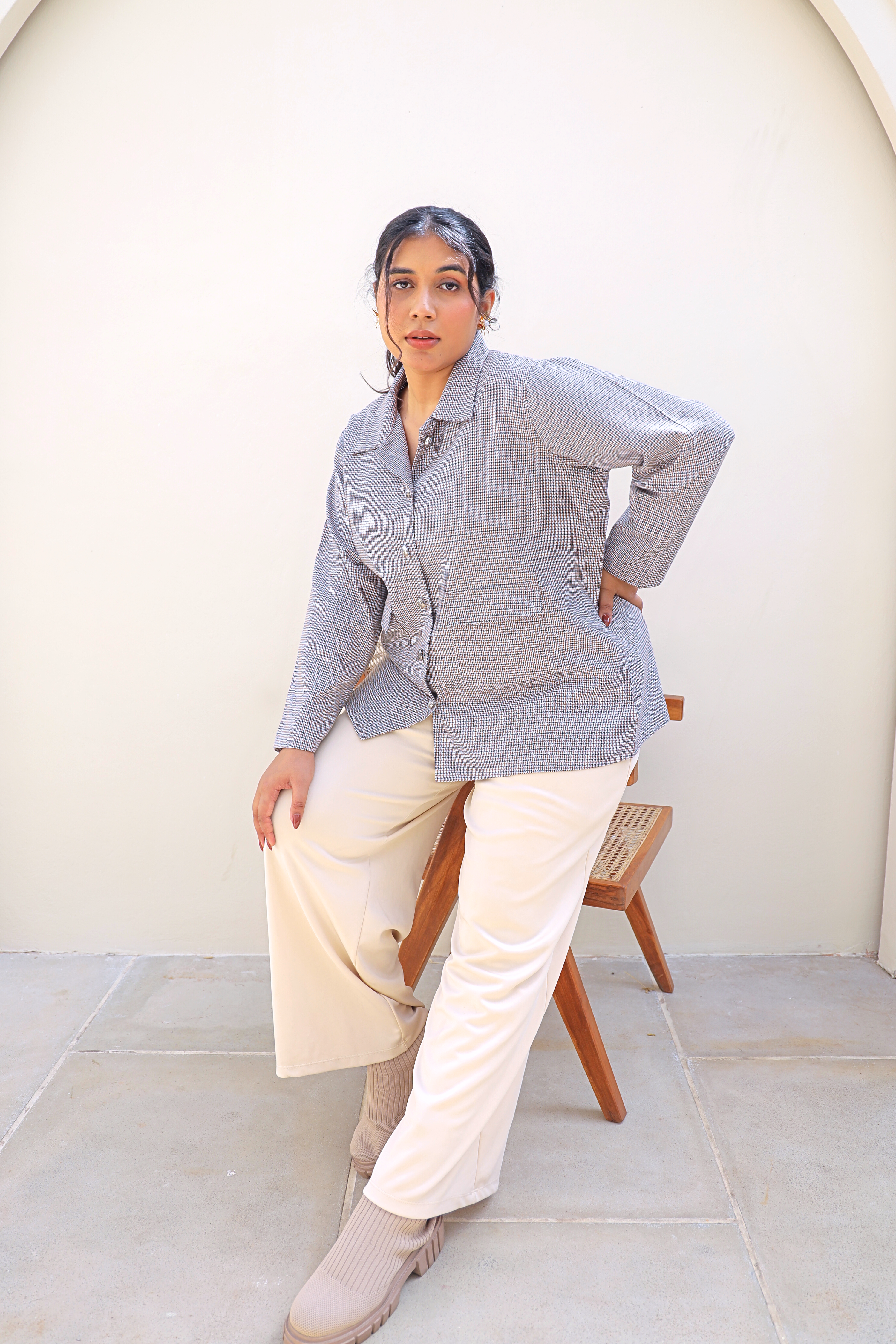 Classic Neutral Self Woven Tailored Suiting Jakcet