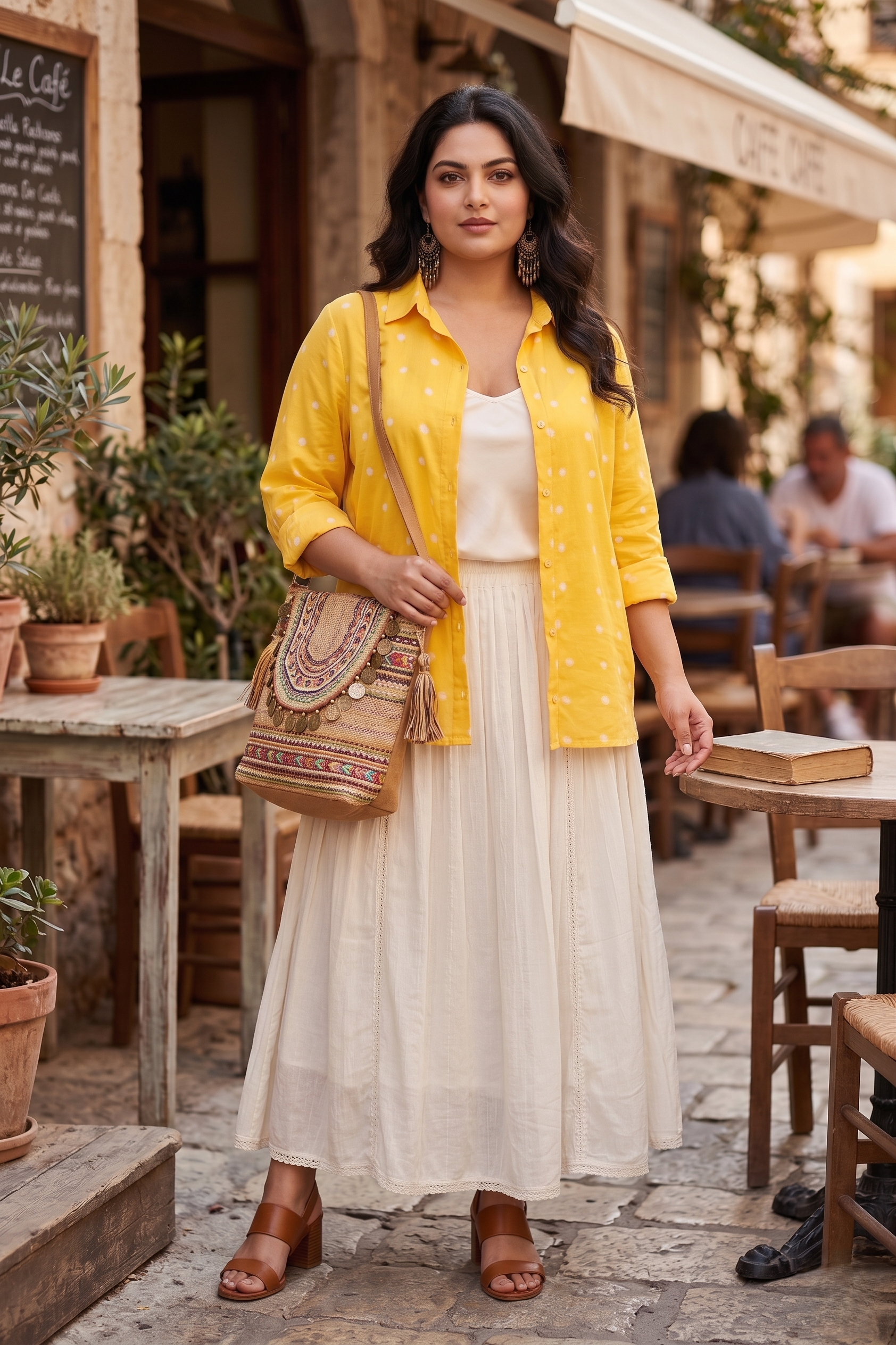 Plus Size Yellow Bandhani Print Cotton Shirt – Casual Shirt for Women