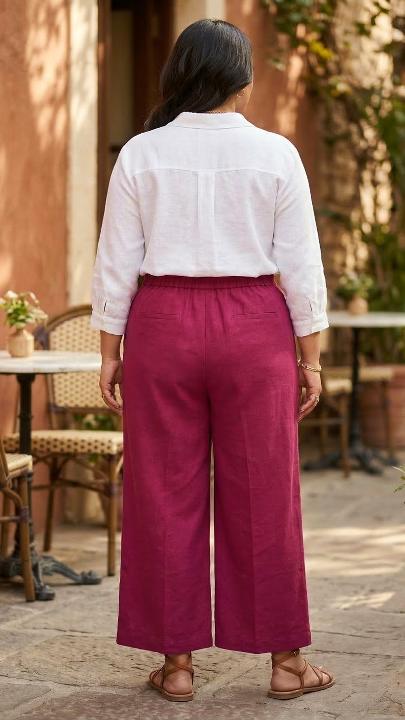 Plus Size Pink Cotton Wide Leg Pants for Women – Comfortable Casual Bottom Wear
