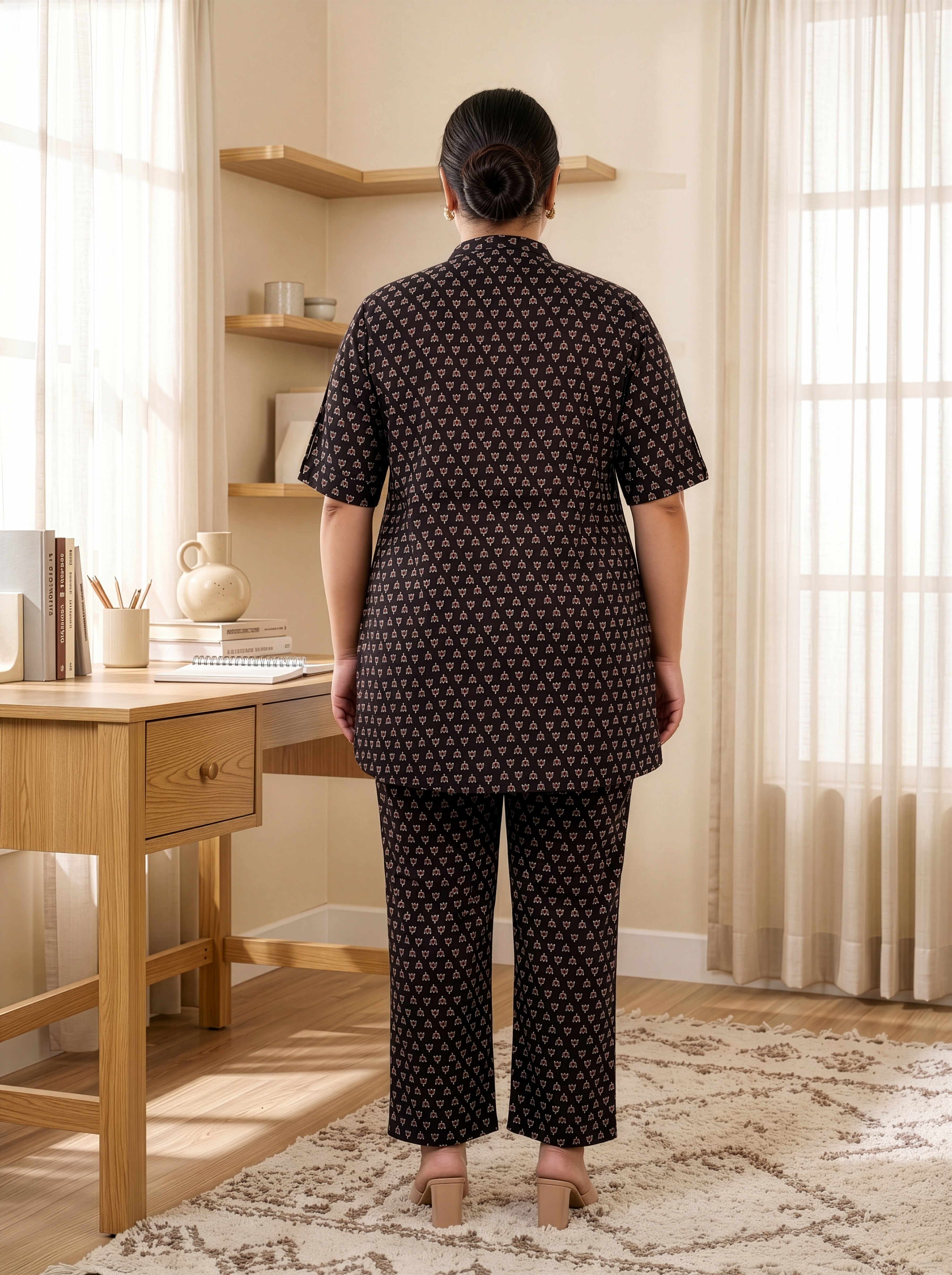 Plus Size Black Booti Print Cotton Co-Ord Set for Women