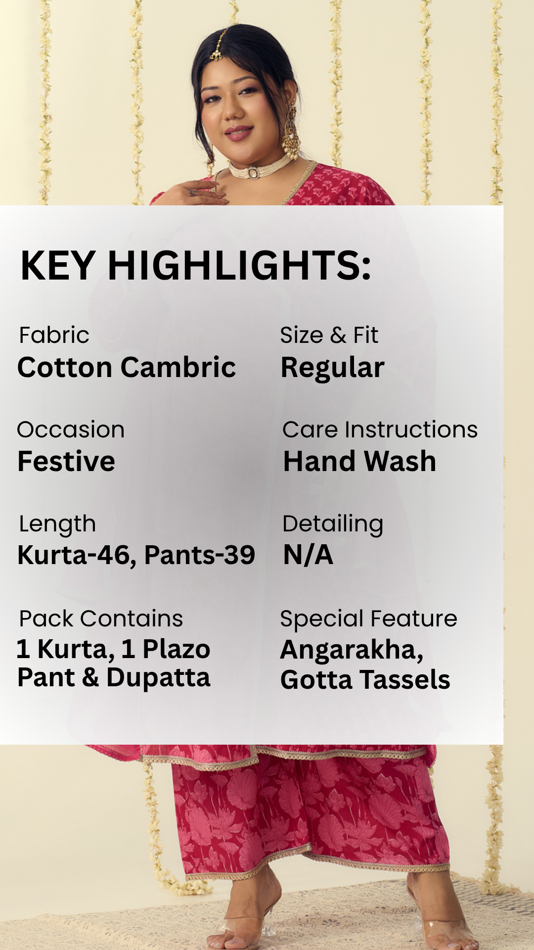 Vibrant Pink Angrakha Kurta Suit Set (3 Pc)