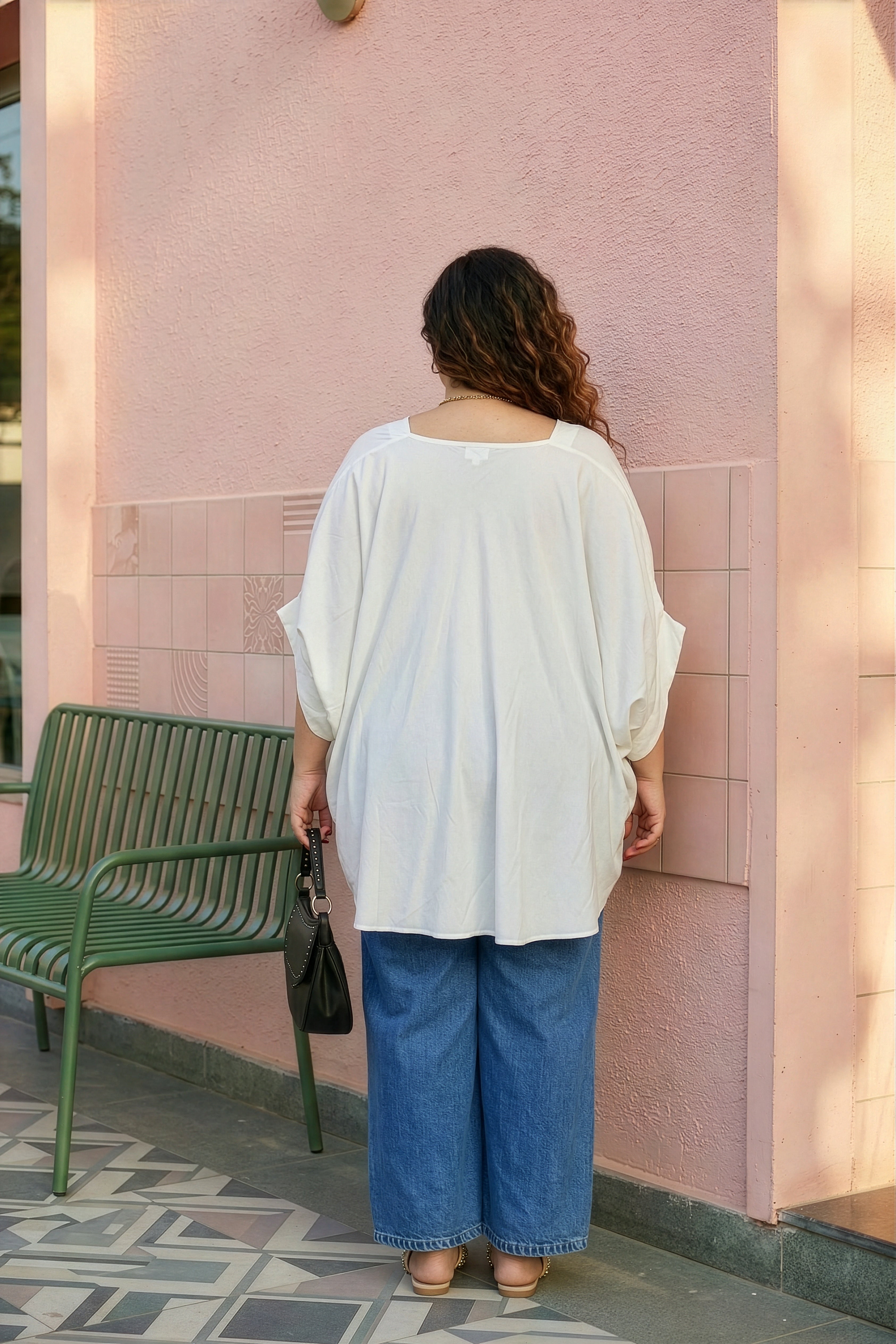 Plus Size Natural White Modal Blend Top – Anti Fit V-Neck Relaxed Everyday Top for Women