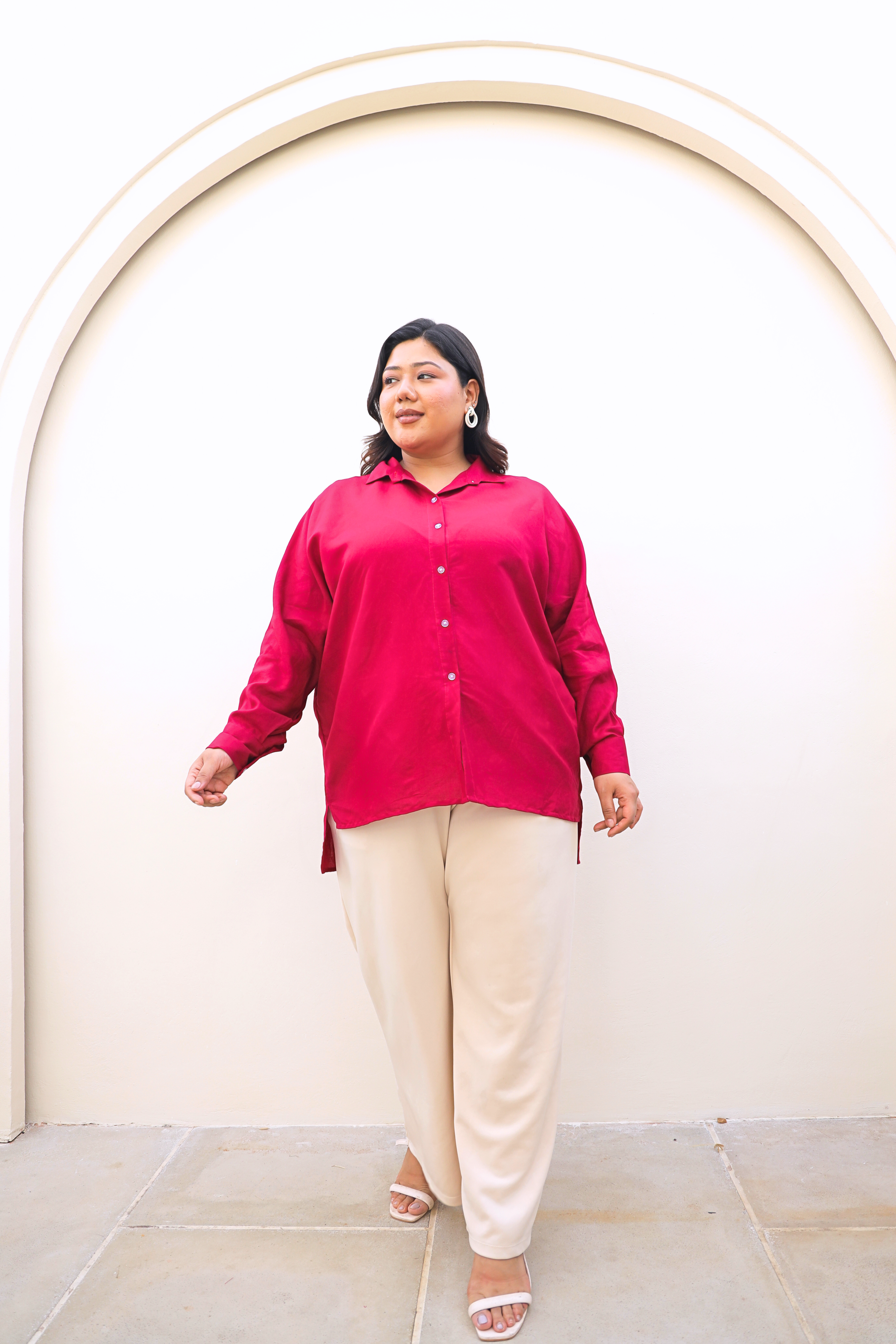 Berry Pink Rayon Button-Down Shirt