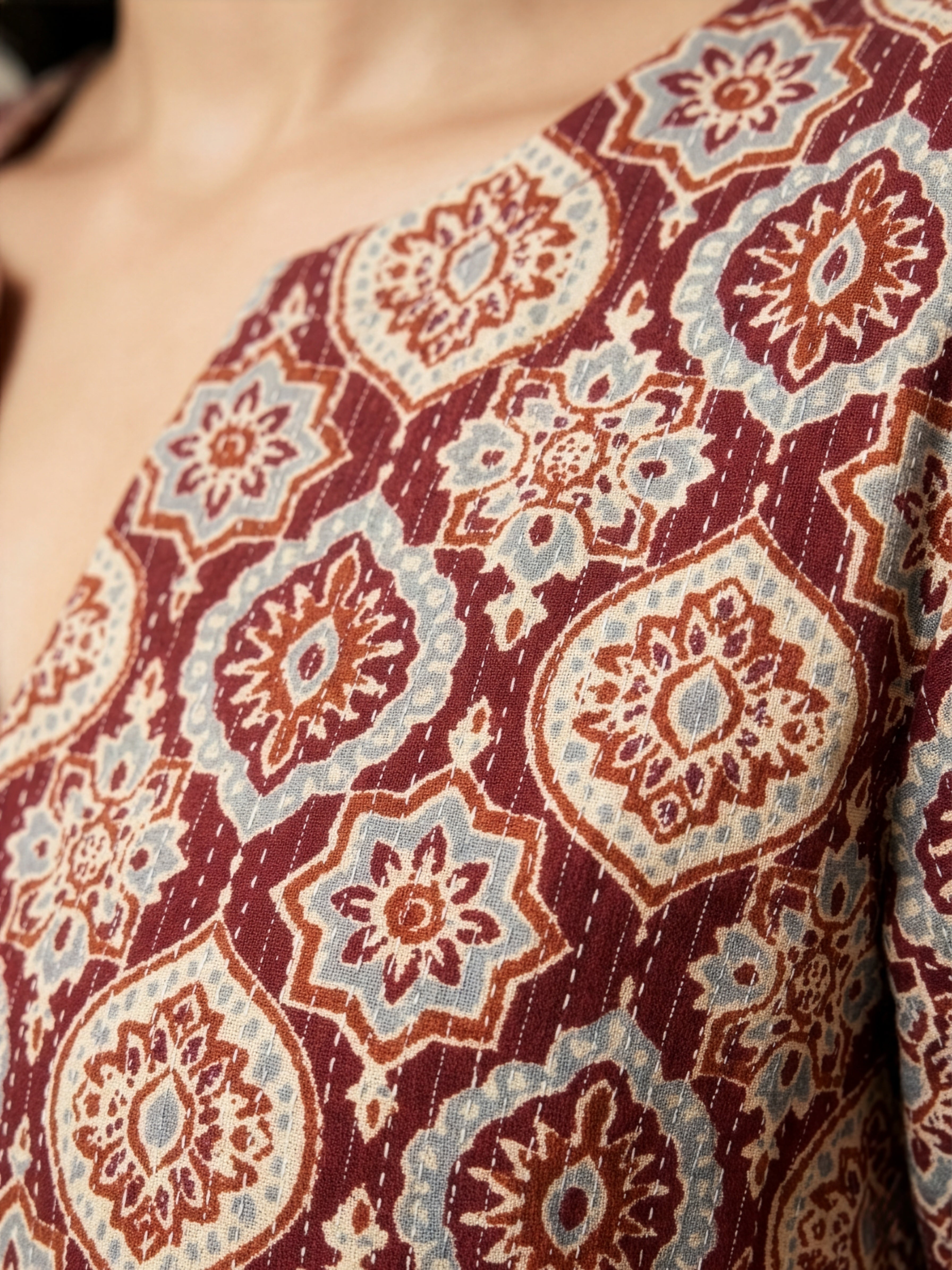 Plus Size Maroon Ajrakh Print Cotton Short Dress for Women – Kantha Fabric