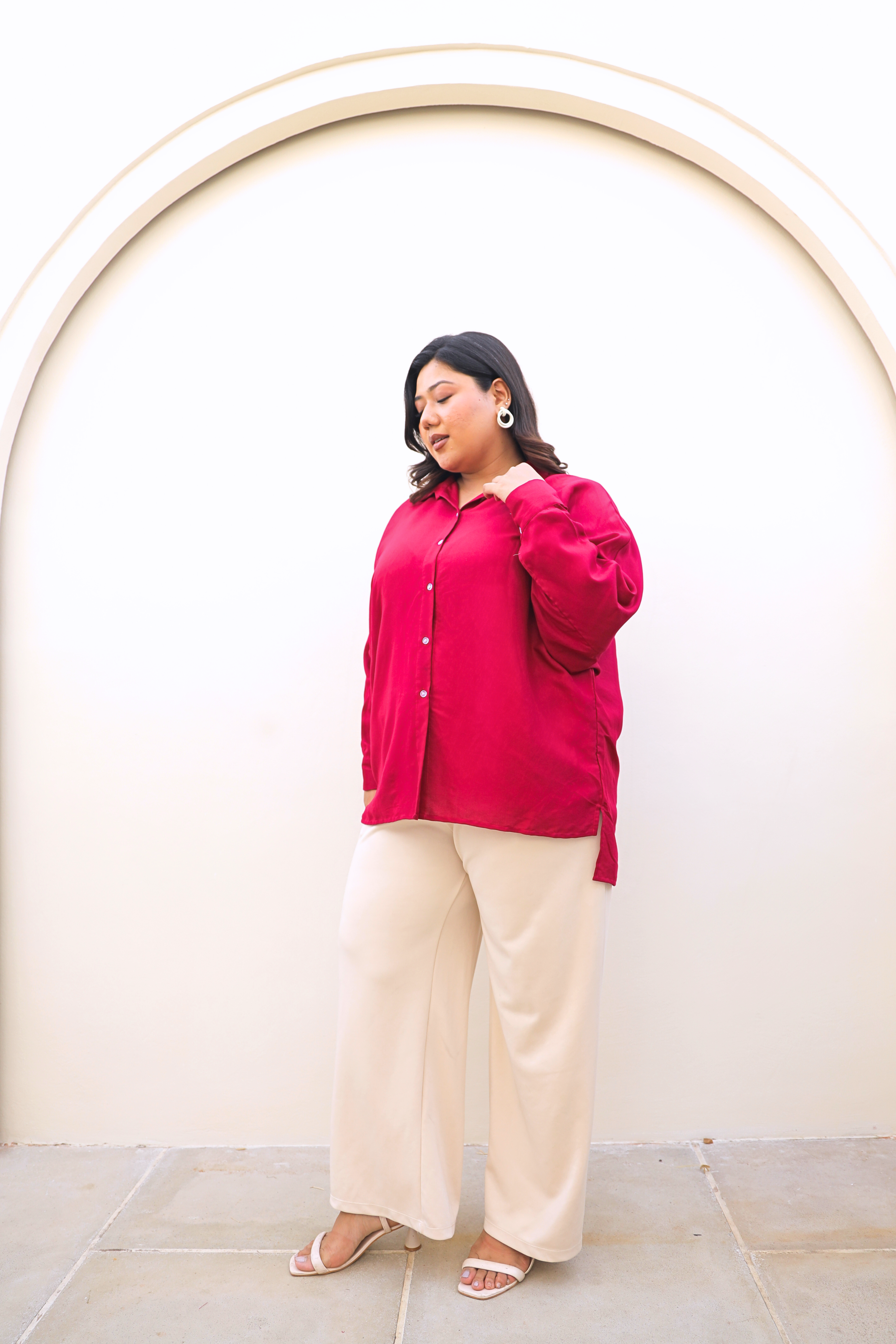 Berry Pink Rayon Button-Down Shirt