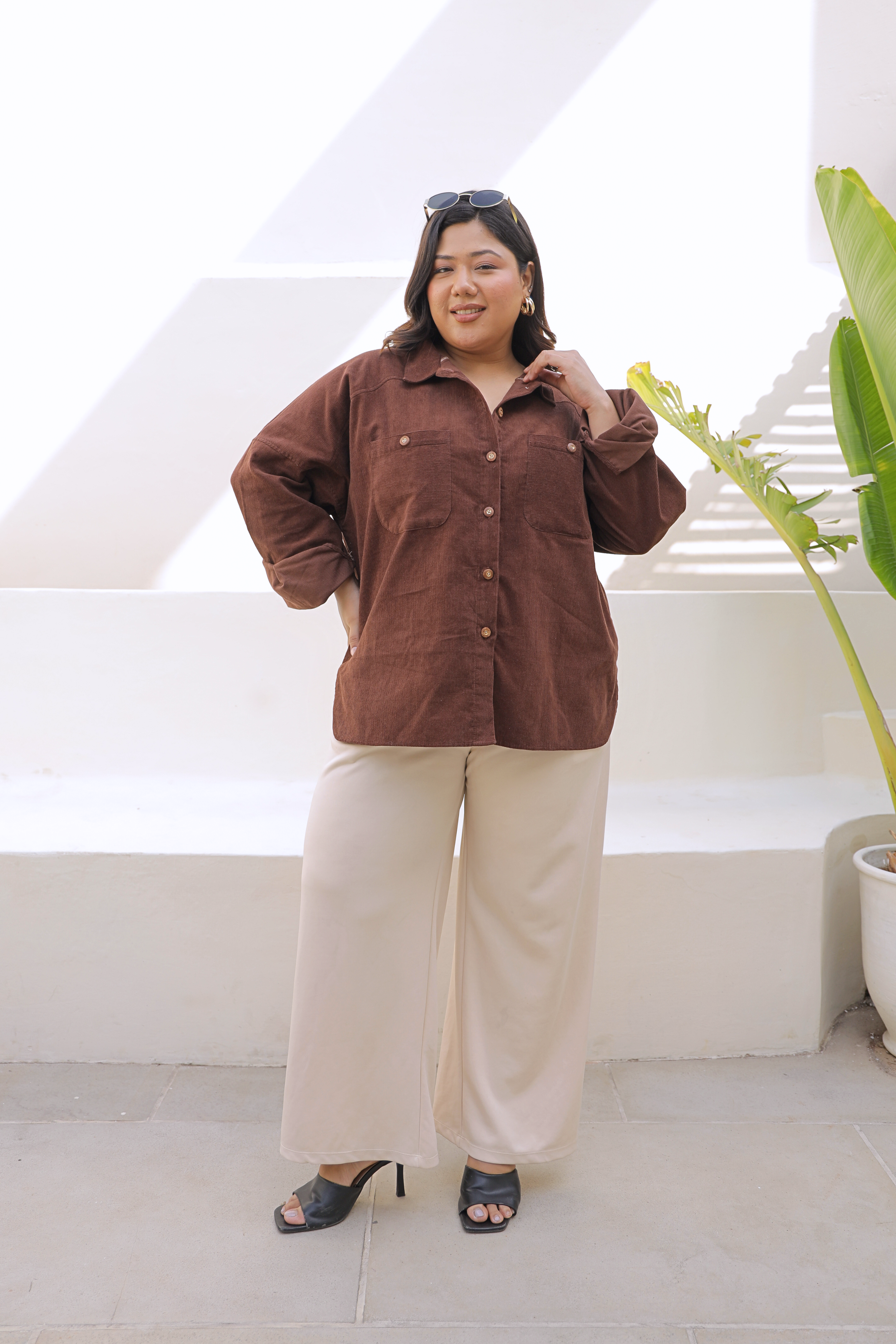 Chocolate Brown Corduroy Jacket with Double Pockets